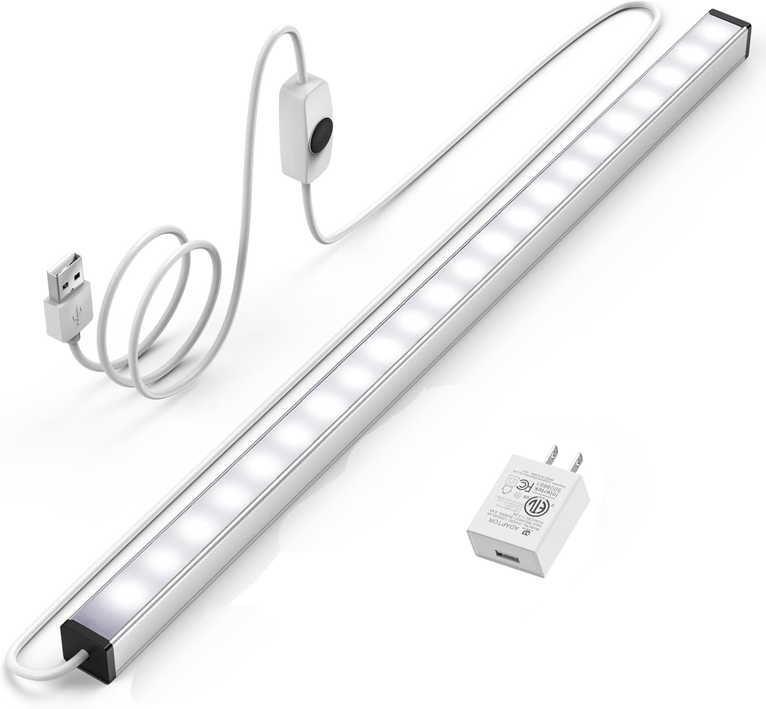 ASOKO Under Cabinet Led Lighting, 12 Inch Light Strip Bar, Daylight White 5000K Dimmable Plug in USB Light, Small Thin Led Under Counter Lighting for Kitchen/Room/Shelf/Desk/Display Case