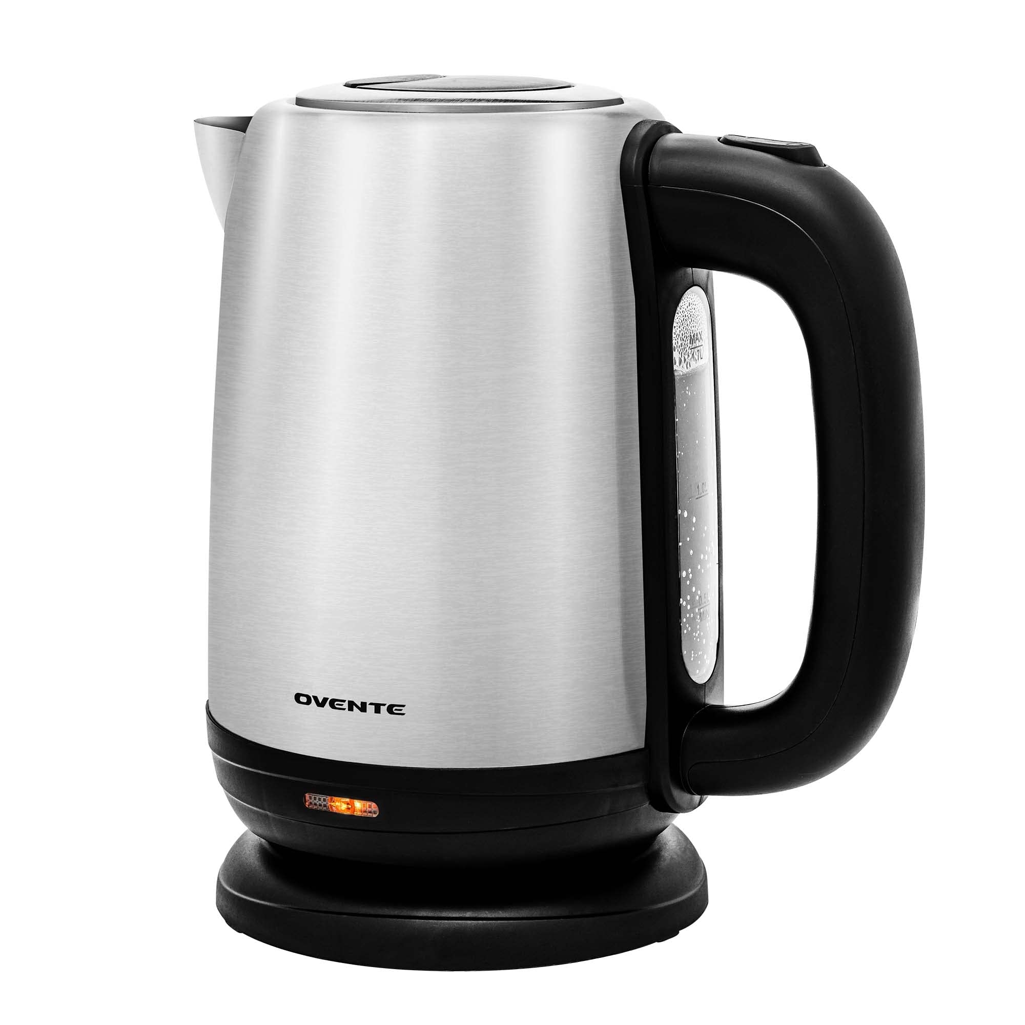 OVENTE Electric Tea Kettle Stainless Steel 1.7 Liter Portable Instant Water Boiler Heater 1100W Power Fast Boiling with Cordless Body and Automatic Shut Off for Coffee Milk Chocolate Silver KS27S