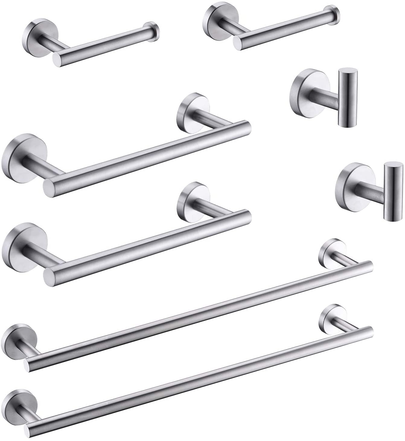 GIMILI 2 Pack 4 Piece Bathroom Hardware Set Brushed Nickel,Stainless Steel Bathroom Accessories Set, Towel bar Kit Wall Mounted, Toilet Paper Holder, Towel Bars, Robe Hook,Towel Rails and Rings