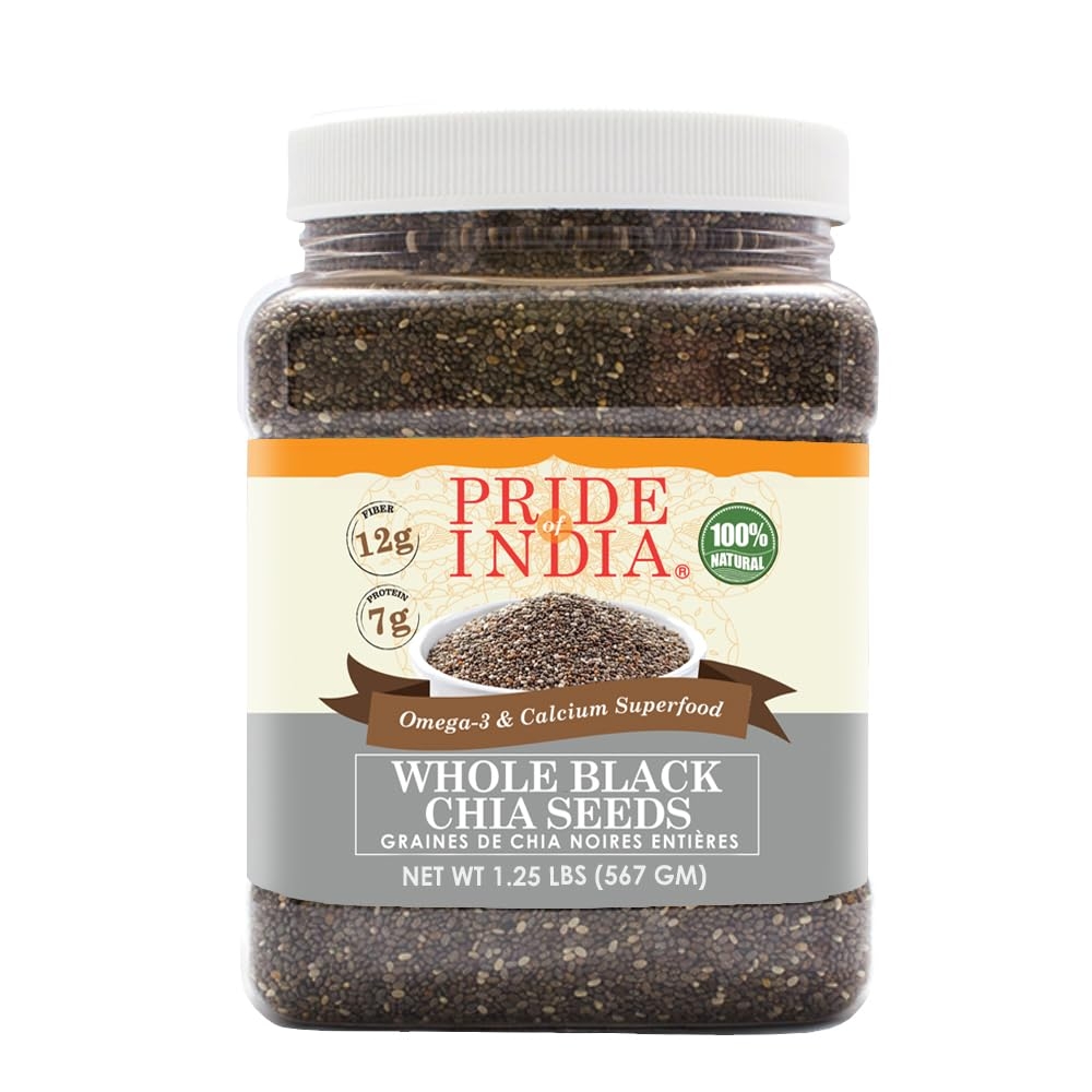 Pride Of India - Natural Black Chia Seeds - Omega-3 & Fiber Superfood, 1.25 Pound (20oz) Jar
