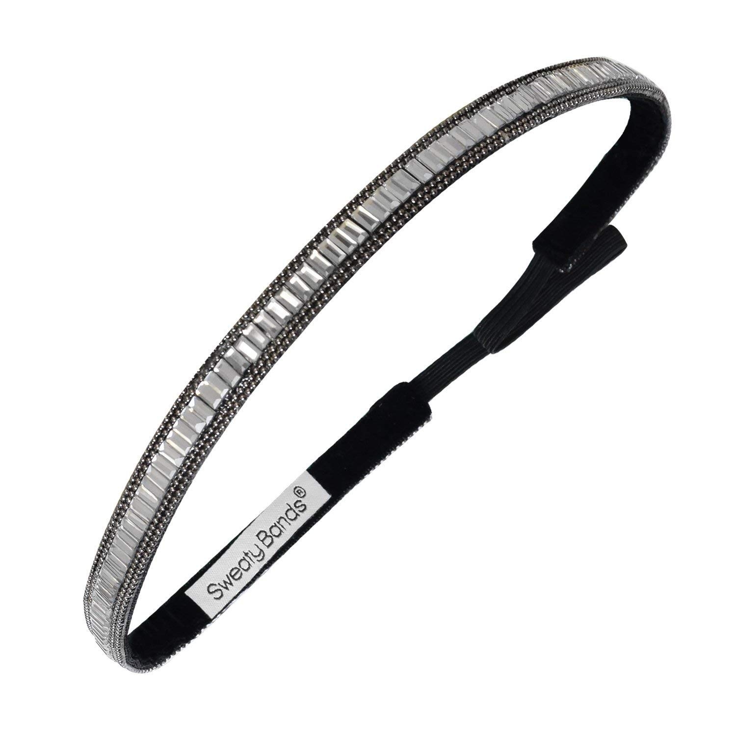 Sweaty Bands Womens Girls Headband - Non-Slip, Velvet-Lined Jeweled Hairband - Bling It Born to Shine Silver 3/8-Inch
