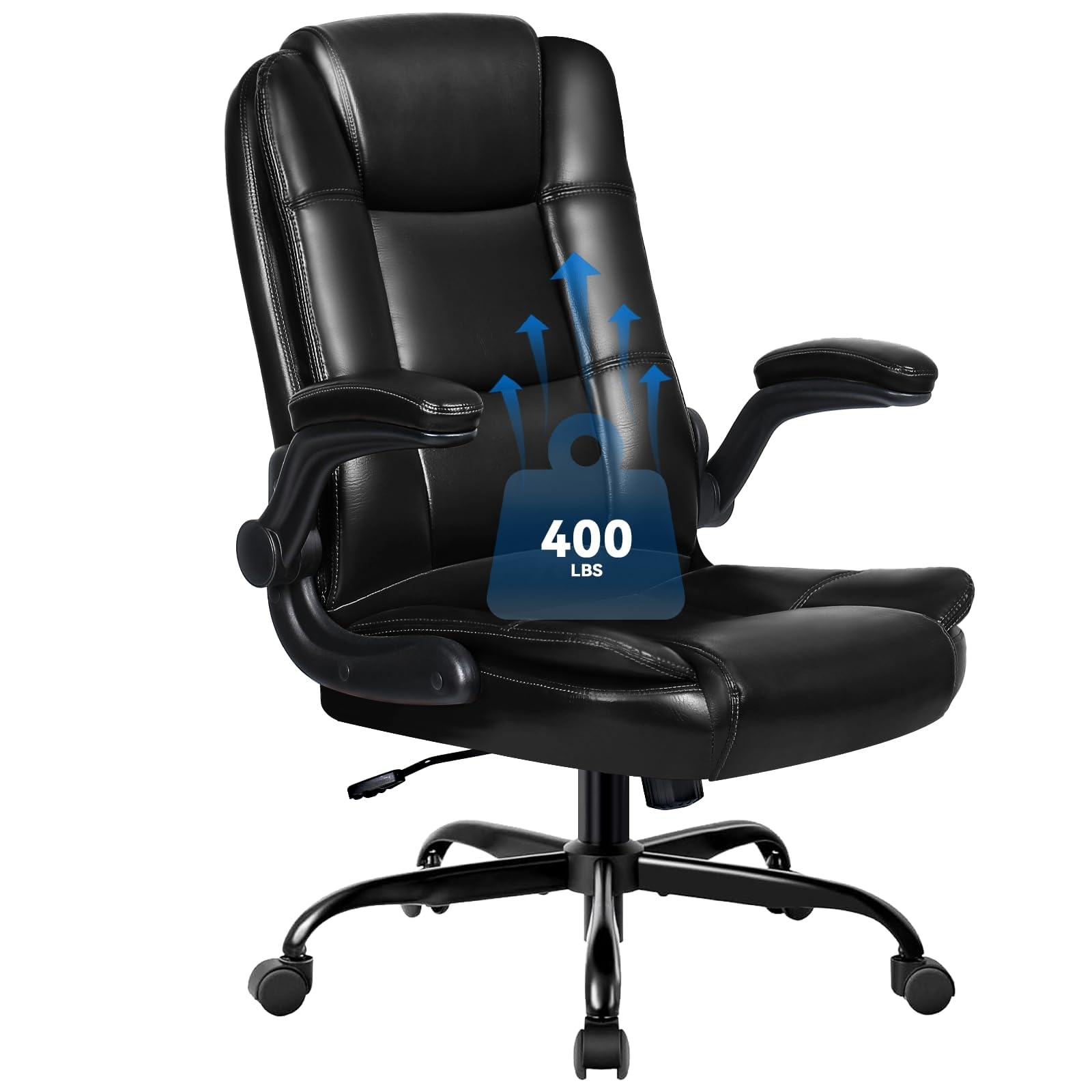VITESSE Ergonomic Office Chair with Flip-up Armrests, Big and Tall Leather Executive Office Chair, High Back Lumbar Support Home Computer Desk Chair, Heavy and Duty Computer Chair (Black)