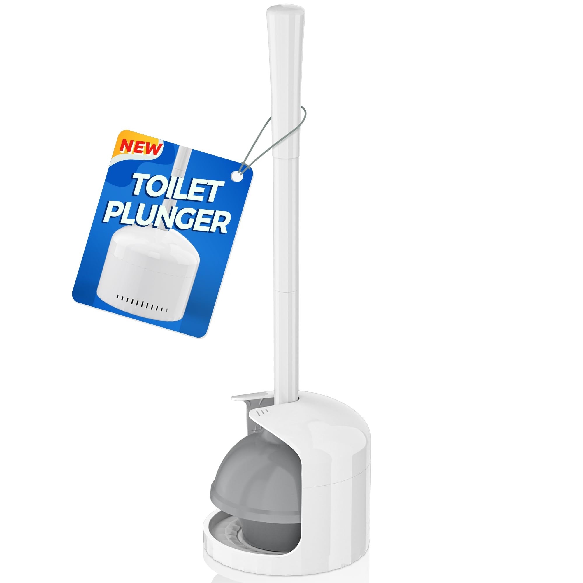 Toilet Plunger with Holder, Plunger with Holder for 5.3-inch Toilet Drain, Plungers for Bathroom with Holder, Toilet Plunger Heavy Duty (1, White)