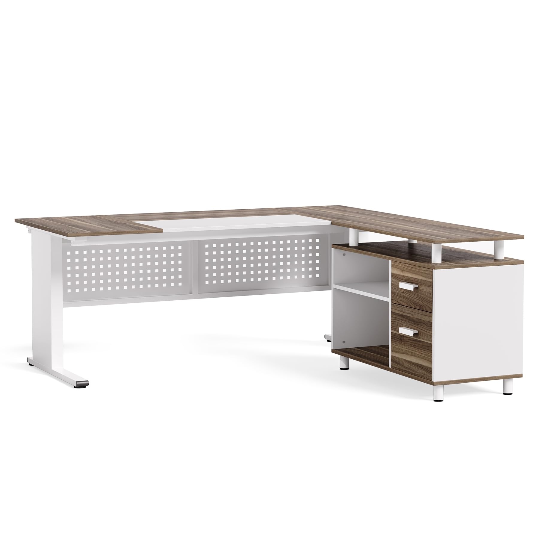 LITTLE TREE Large Computer Desk with File Cabinet, 63 Inch Executive Desk L Shaped Office Desk with Drawers and Storage Shelves, Business Furniture Desk Workstation for Home Office