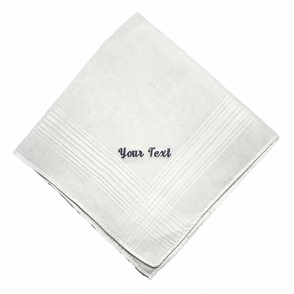 Custom Handkerchief For Men, Personalized Embroidered White Soft Cotton Wedding Hand Kerchief Hankie Hanky For Groom Groomsmen Father Dad Women Bride Keepsake Accessories