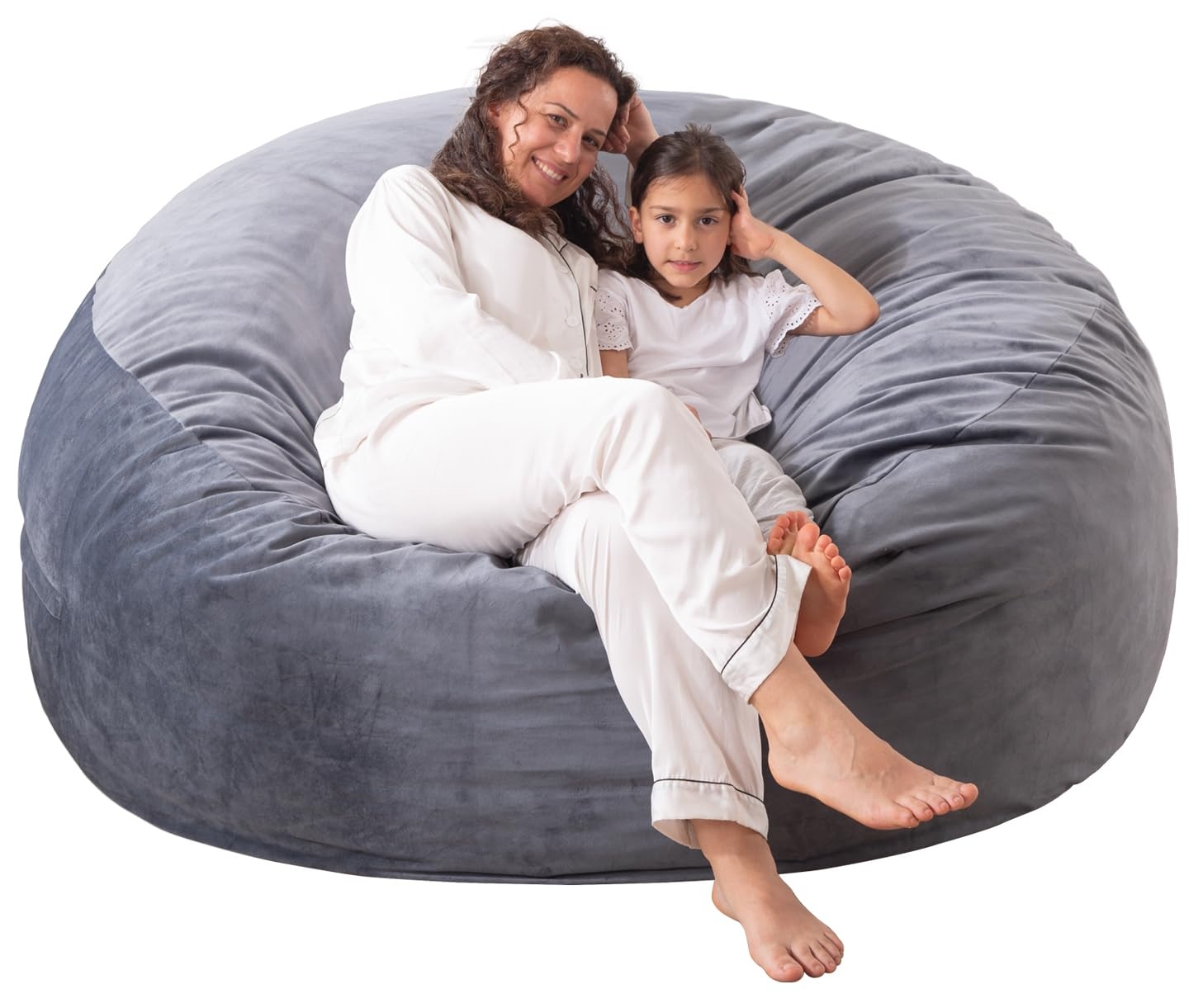 Large Bean Bag Chair: 3 ft Memory Foam Bean Bag Chairs for Adults/Kids,Bean Bag Chair with Fillings,Soft Faux Fur Fabric - Dutch Velvet, Grey, 3 Foot
