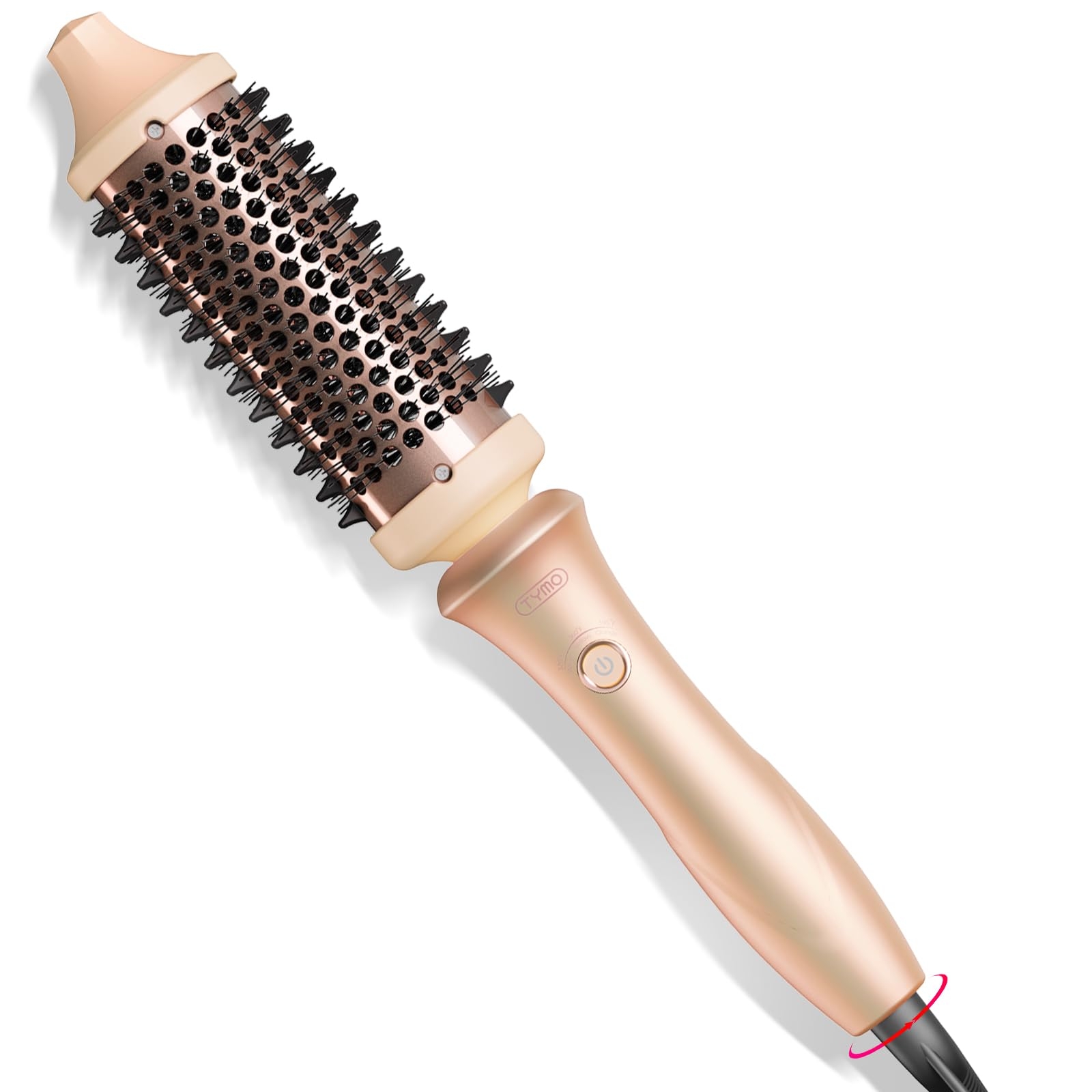 TYMO STYLUX Thermal Brush Heated Round Brush Blowout Volumizer, Hair Straightener and Curler 2 in 1, Flexi-Fit Tech, Dual Voltage, Quick & Easy, Pink, Hair Straightening, Curling Styler Tool
