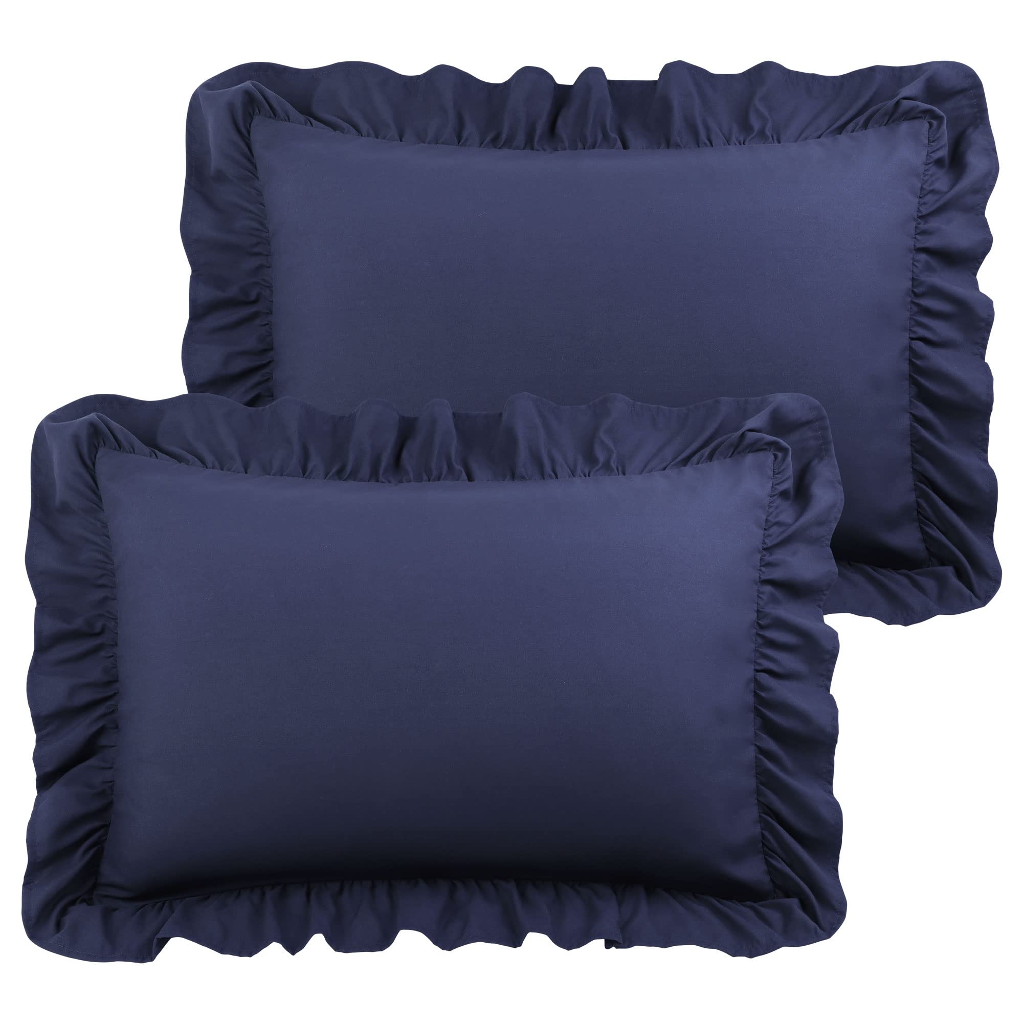 PiccoCasa Ruffled Pillow Shams Set of 2, Soft Breathable Pillow Covers with Envelope Closure, 100% Brushed Microfiber Pillow Case Standard Navy Blue