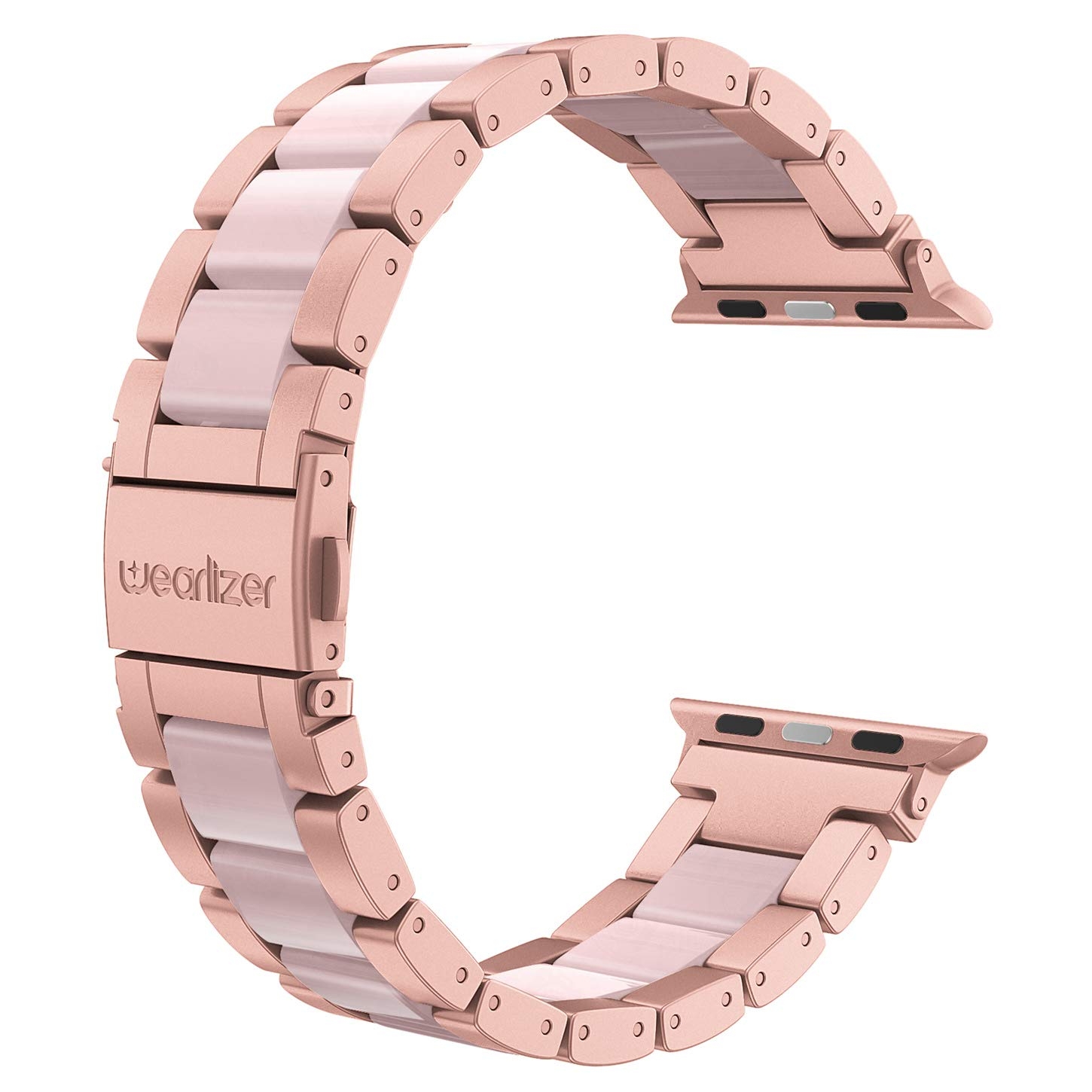 Wearlizer Rose Pink Compatible with Apple Watch Band 38mm 40mm 41mm Womens Mens Replacement, Stainless Steel Strap Fashion Resin Wristband Sleek Bracelet Metal iWatch Ultra2/SE/10/9/8/7/6/5/4/3/2/1