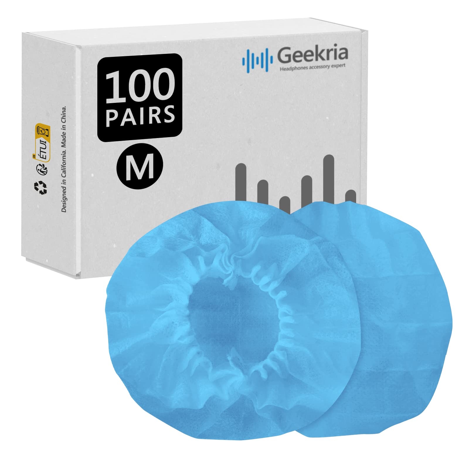 Geekria 100 Pairs Disposable Headphones Ear Cover for Bose QC45, Sony MDR-7506, WH-1000XM6, Beats Studio PRO, Soundcore Anker Life 20, Hygienic Ear Cushion Protector (M/Blue)
