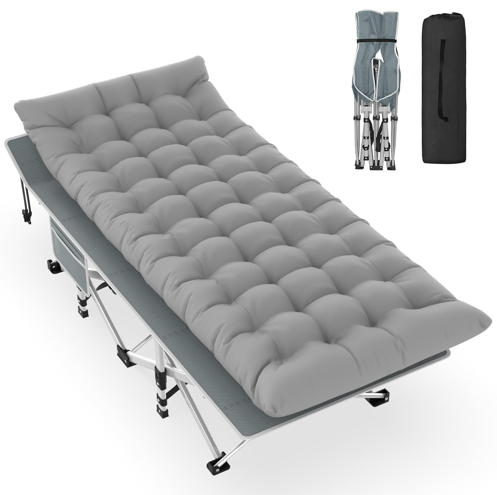 Slendor Camping Cot, Folding Camping Cots for Adults with Mattress, Portable Camping Bed, Sleeping Cot with Pillow & Carry Bag for Office Home Nap, Outdoor, Camping, Travel, Max Load 500lbs