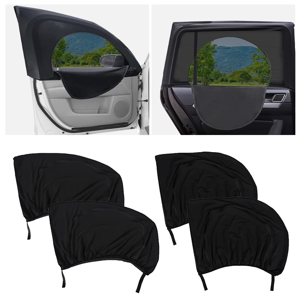 4PCS Car Window Shades with Zipper,Breathable Car Window Cover Baby Window Shades for Car,Camping Essentials Side Window Sun Shade for Privacy Protection Fits Most Cars