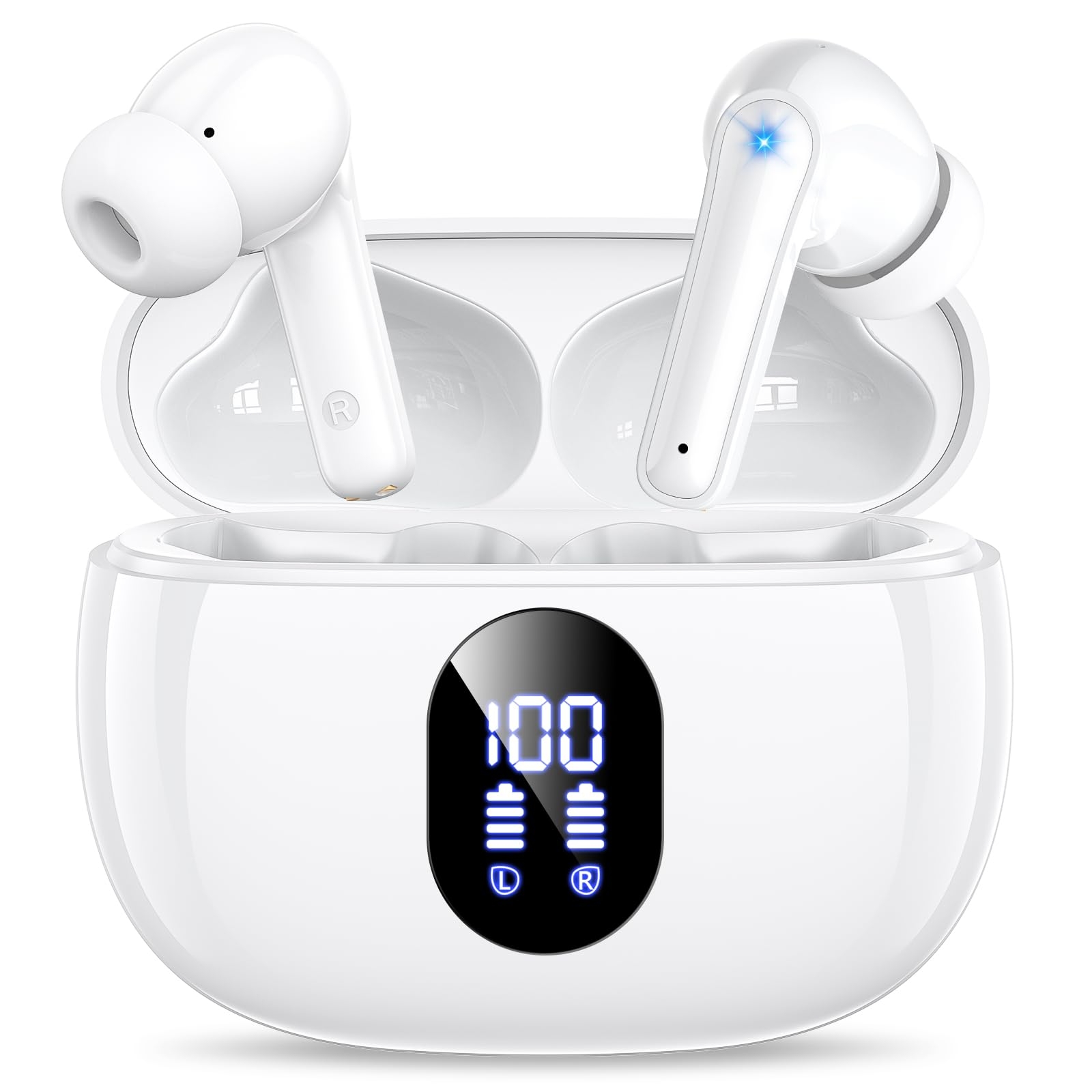 ZZU Wireless Earbuds, 2025 Ear Buds with Big Bass Stereo Sound, Lightweight Bluetooth Earbuds with 48 Hours Playtime, in-Ear Fit Earphones, IPX7, Hands-Free Calls with AI for iPhone, Android, Pad