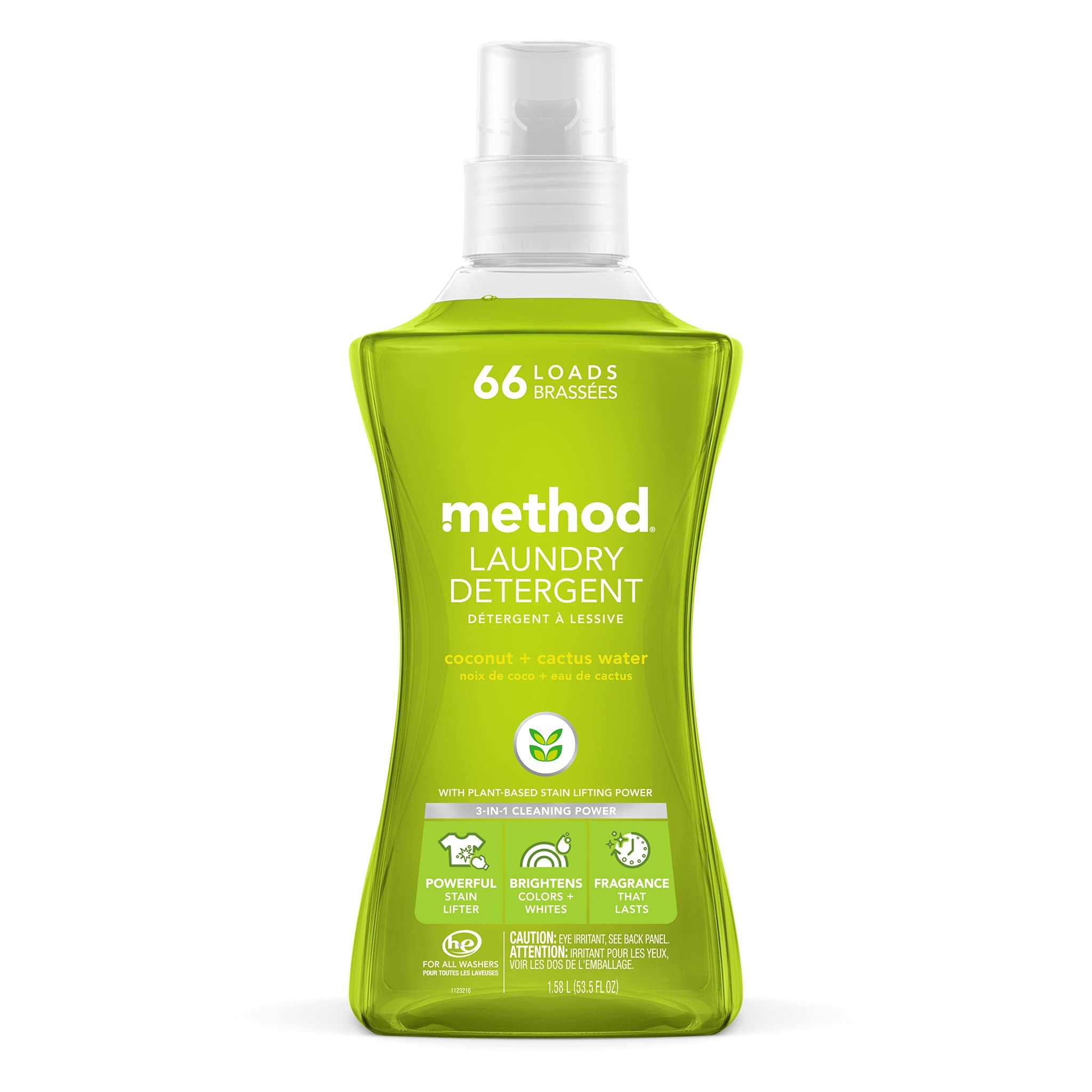 Method Liquid Laundry Detergent, Coconut + Cactus Water, 66 Loads Per Bottle, Biodegradable Formula, Plant-Based Stain Remover, 53.5 Fl Oz (Pack of 1)