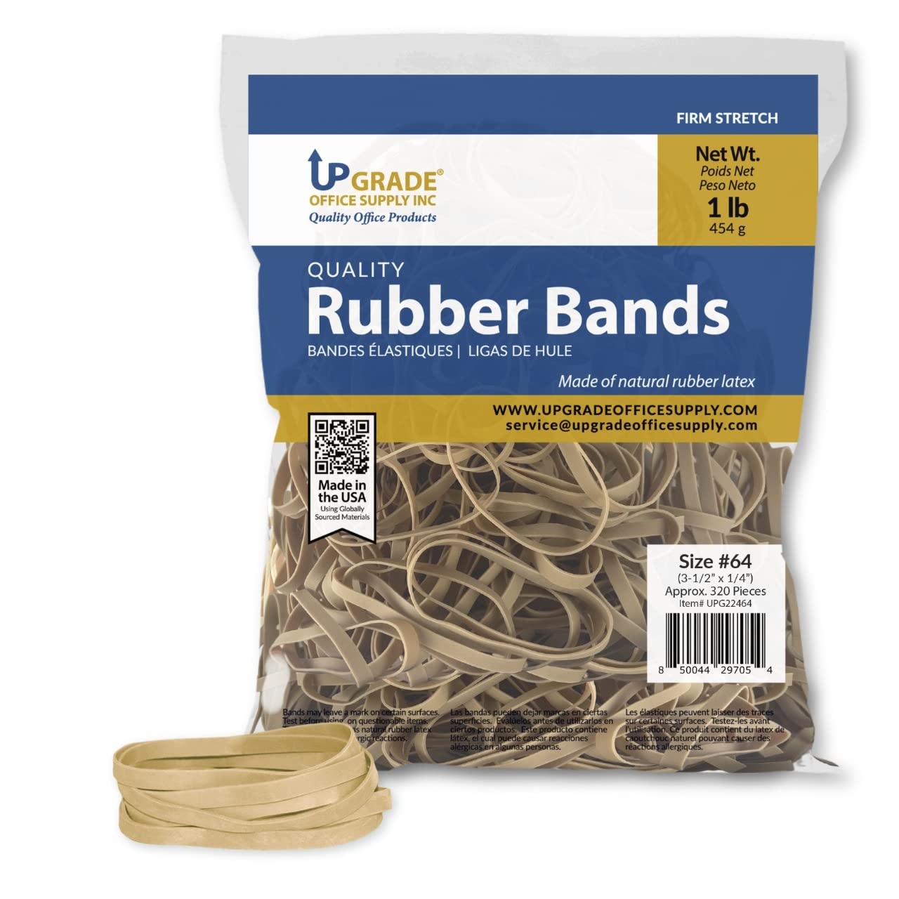 Upgrade Office Supply Rubber Bands, Size 64 (3-1/2 x 1/4), 1 lb Bag, USA