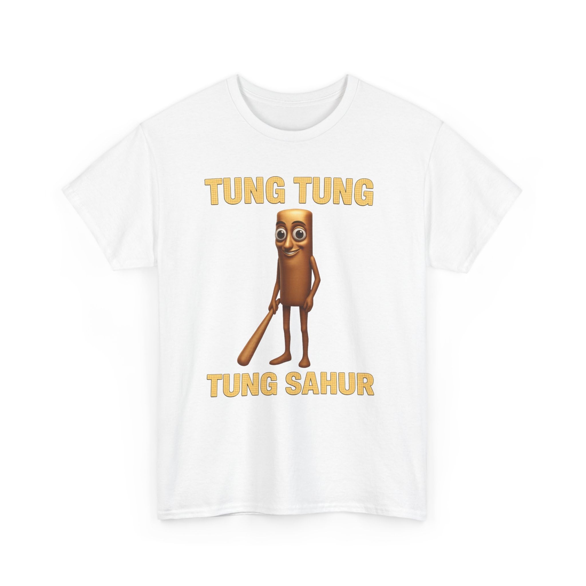 Tung Tung Tung Sahur Meme Shirt, Funny Ironic Viral T-Shirt, Unhinged Internet Humor Tee, John Pork, Tim Cheese, Cringe Core White