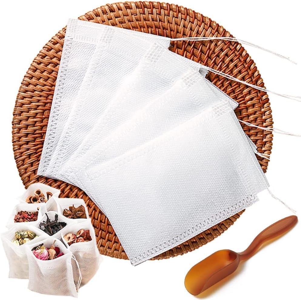 200pcs Disposable Tea Bags for Loose Leaf Tea, Tea Filter Bags with Free Tea Spoon for Loose Tea Loose Leaf Tea, Coffee, Spice, Herbs (QS53)
