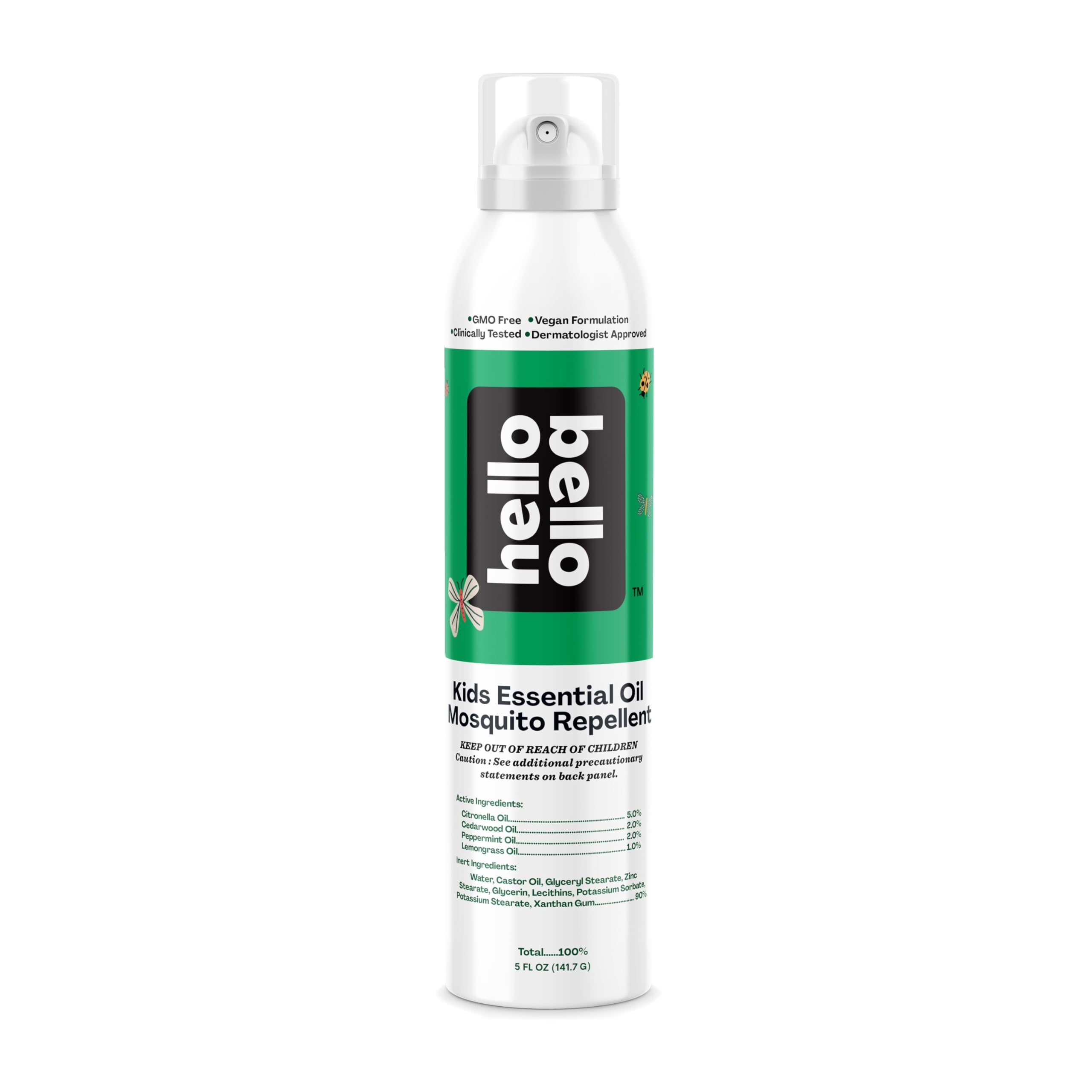 Hello Bello Mosquito Repellent Spray, with Natural Lemongrass, Cedarwood, Citronella, and Peppermint Oils, 5oz Can