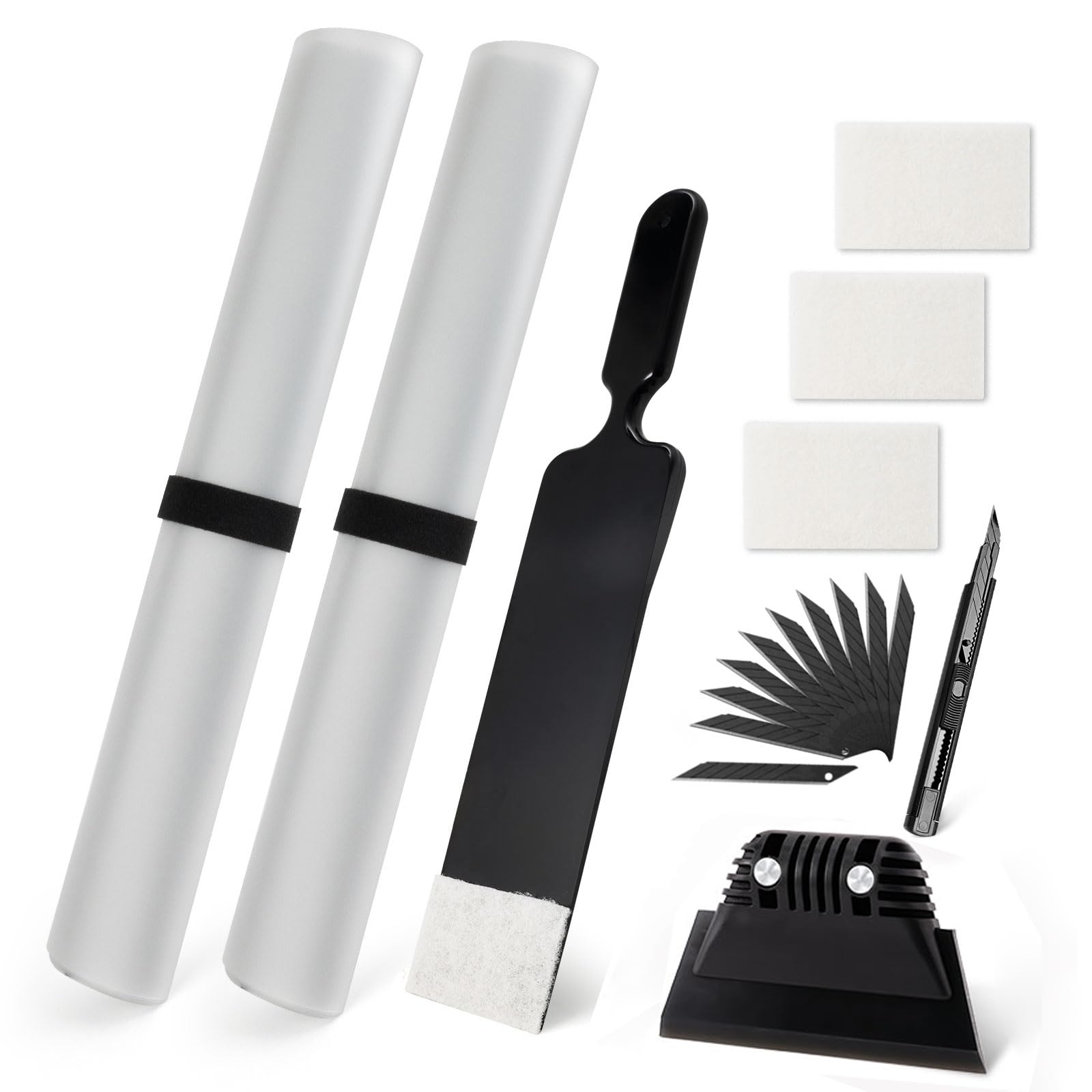 NEWISHTOOL Window Tinting Kit with 2 Pcs Car Door Panel Cover, Scrubber Paddle Bulldozer Squeegee with Spare Scouring Pads, Magnet PPF Squeegee Tint Film Install Tool, Utility Knife and Spare Blades