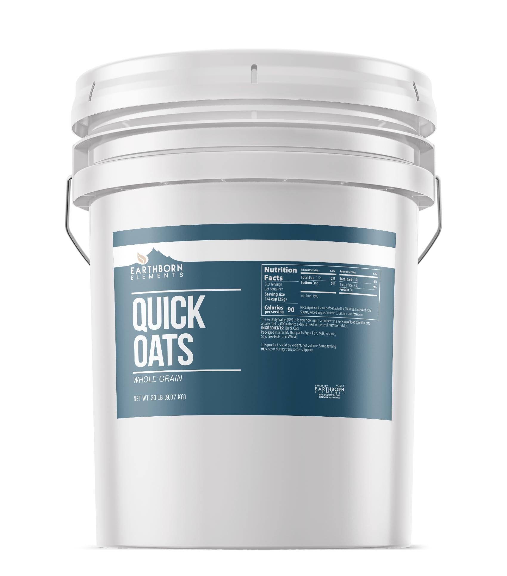 Earthborn Elements Quick Oats 5 Gallon Bucket, Bulk Size, Quick Breakfast, Whole Grain Oats