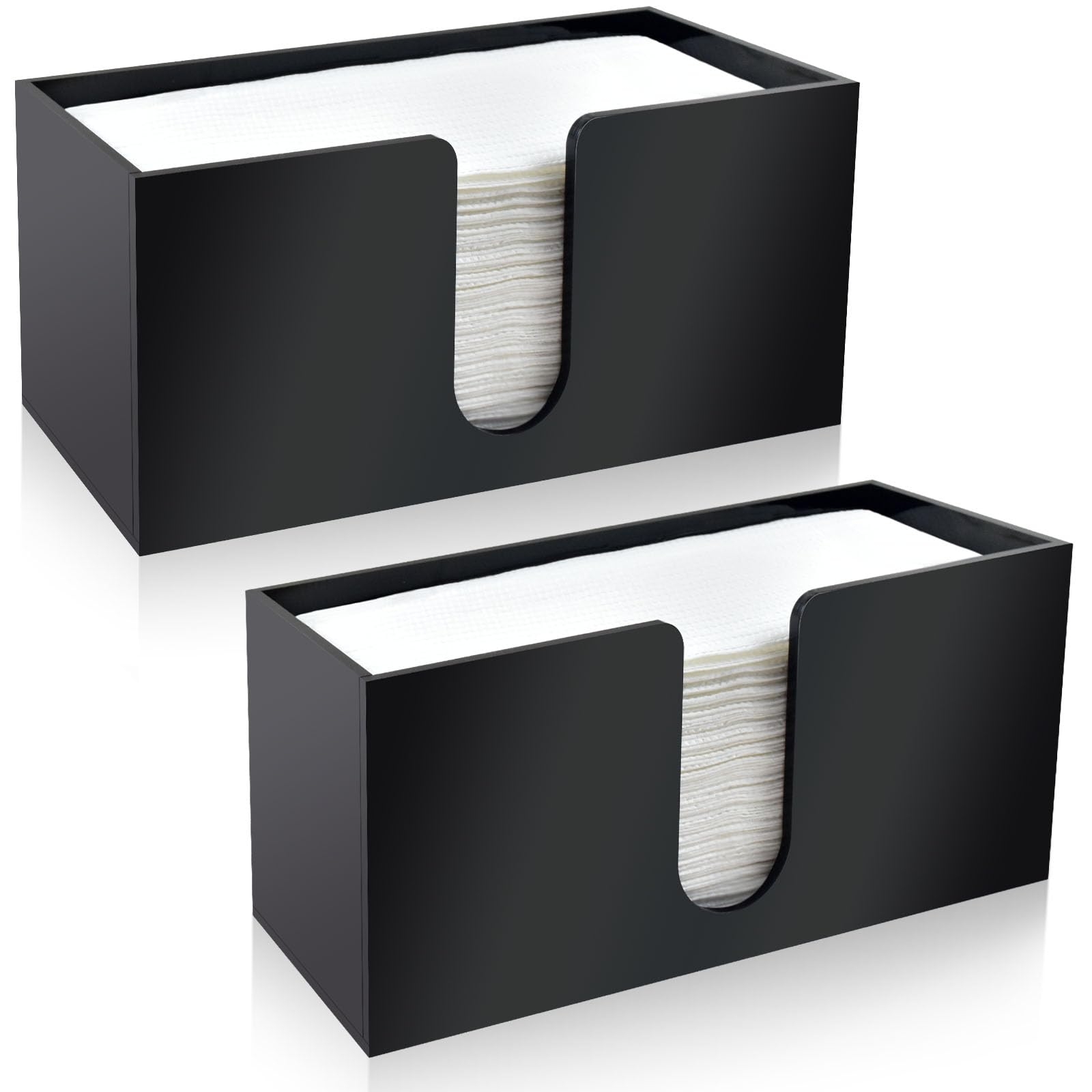 2Pack Paper Towel Holder Countertop, Black Acrylic Napkin Dispenser, Multifold Paper Towel Dispenser for for Z-fold C-fold MultiFold Trifold-Bathroom Toilet Kitchen Restaurant