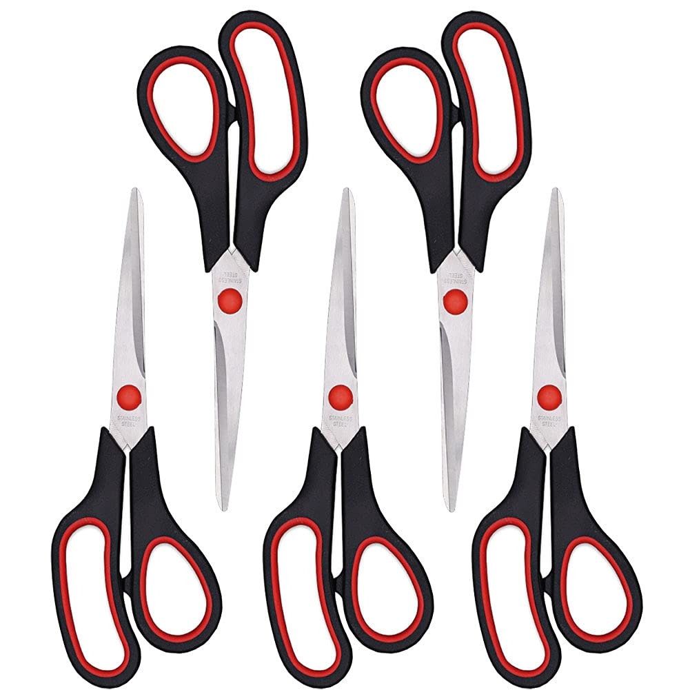 Scissors, Multipurpose office Scissors,8.5 Inch Ultra Sharp Shears, Comfort-Grip Handles Household scissors，Sturdy Sharp Craft Supplies - Pack of 5, Right/Left Hande