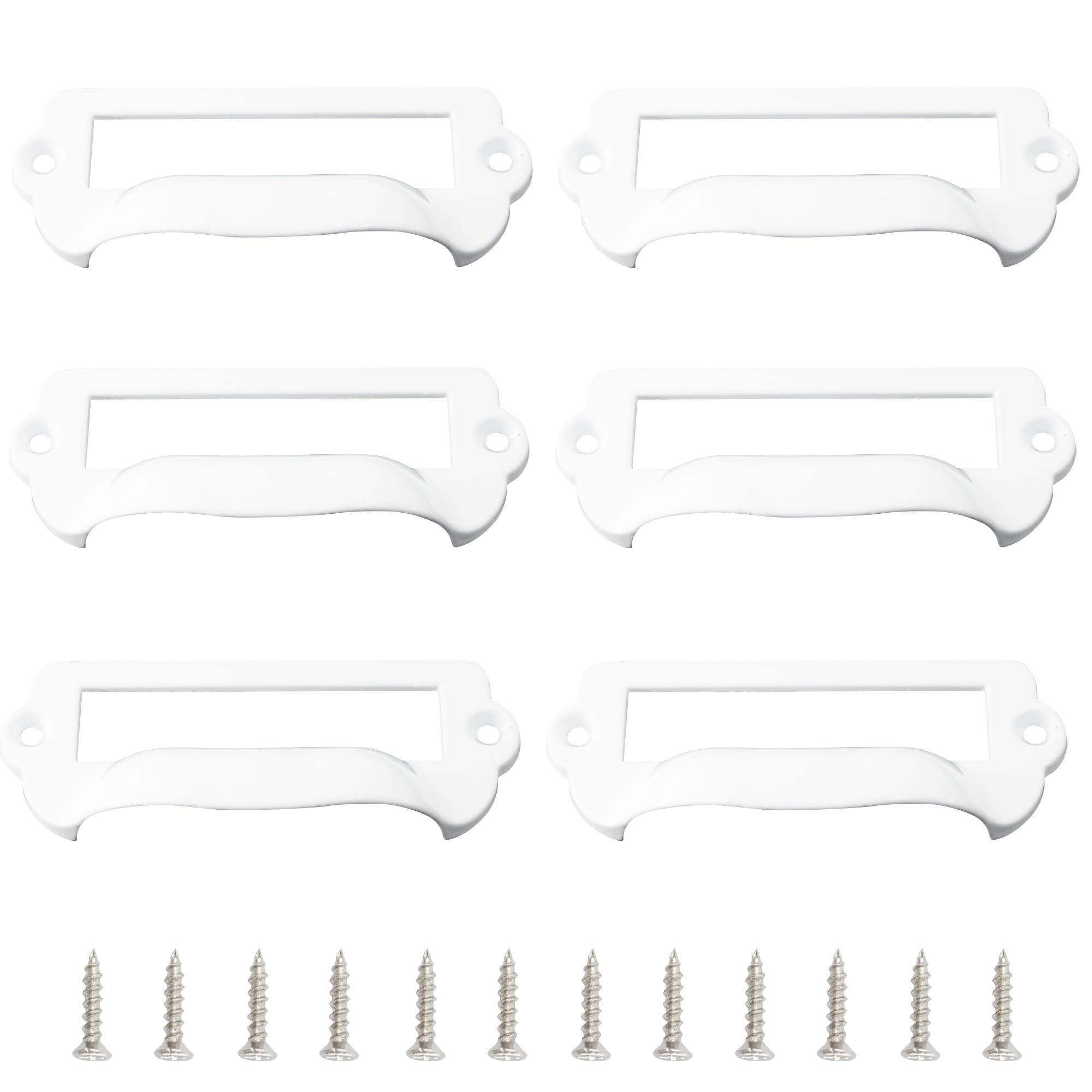 Adyoney 6Pcs White Square 3-1/4" x 1-5/8" (82x40mm) Card Slot Handle, Antique Chinese Medicine Cabinet Pull, for Office Furniture Cupboard Cabinet, Holder Drawer, Label Tag Frames