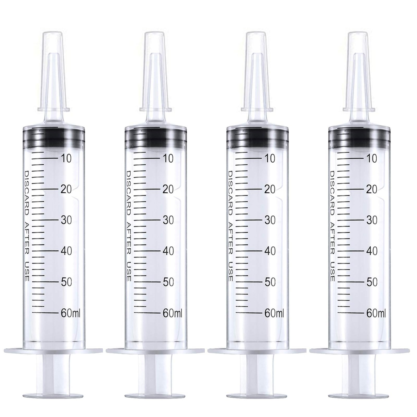 4 Pack 60 ml Syringe for Liquid Without Needle,Syringe with Cap,Individually Wrapped,for Scientific Labs,Measurement,Dispensing,Oil or Glue Applicato