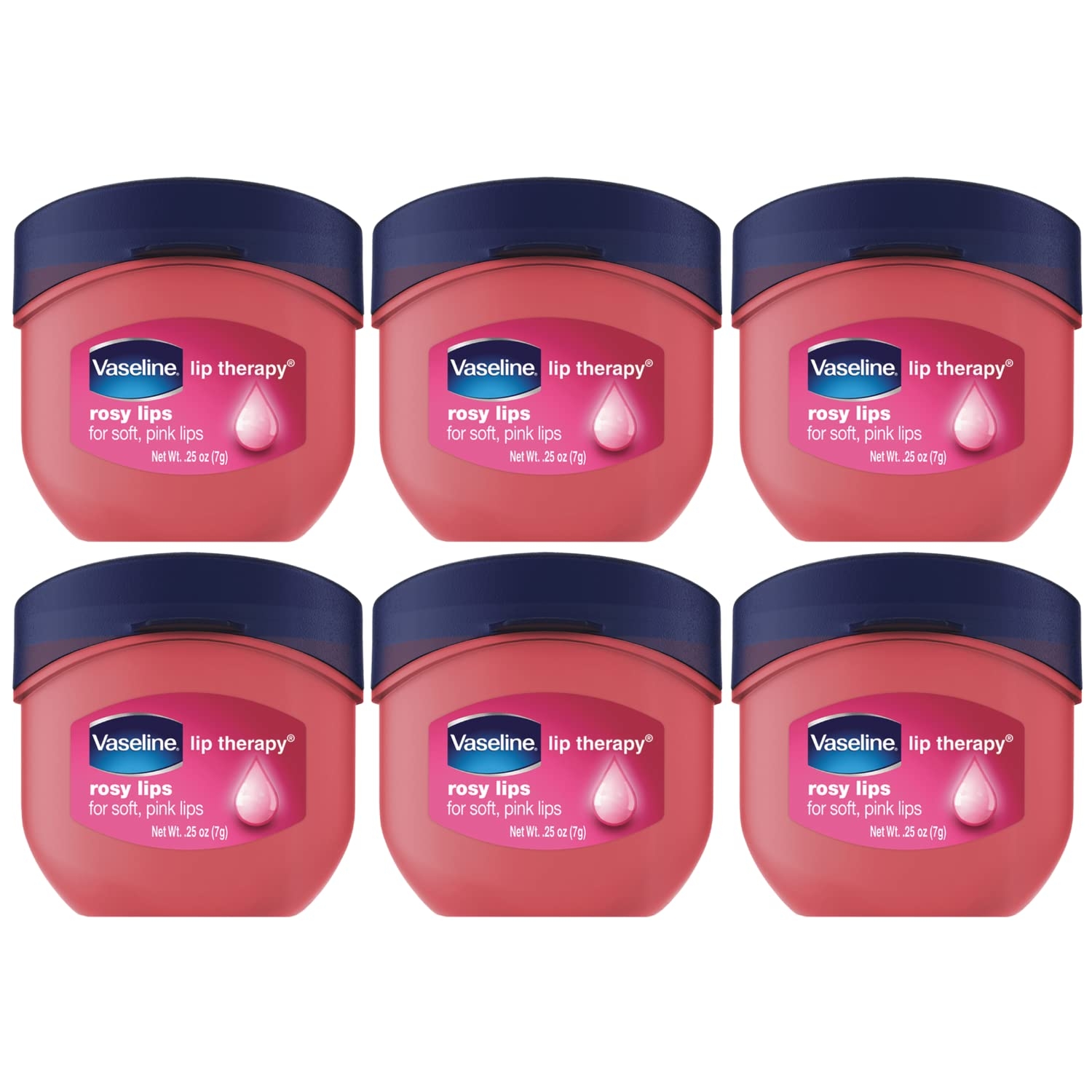 Vaseline Lip Therapy Rosy Lips 6-Pack – Moisturizing Lip Balm for Very Dry Lips in Mini Jars, 0.25 Oz Ea