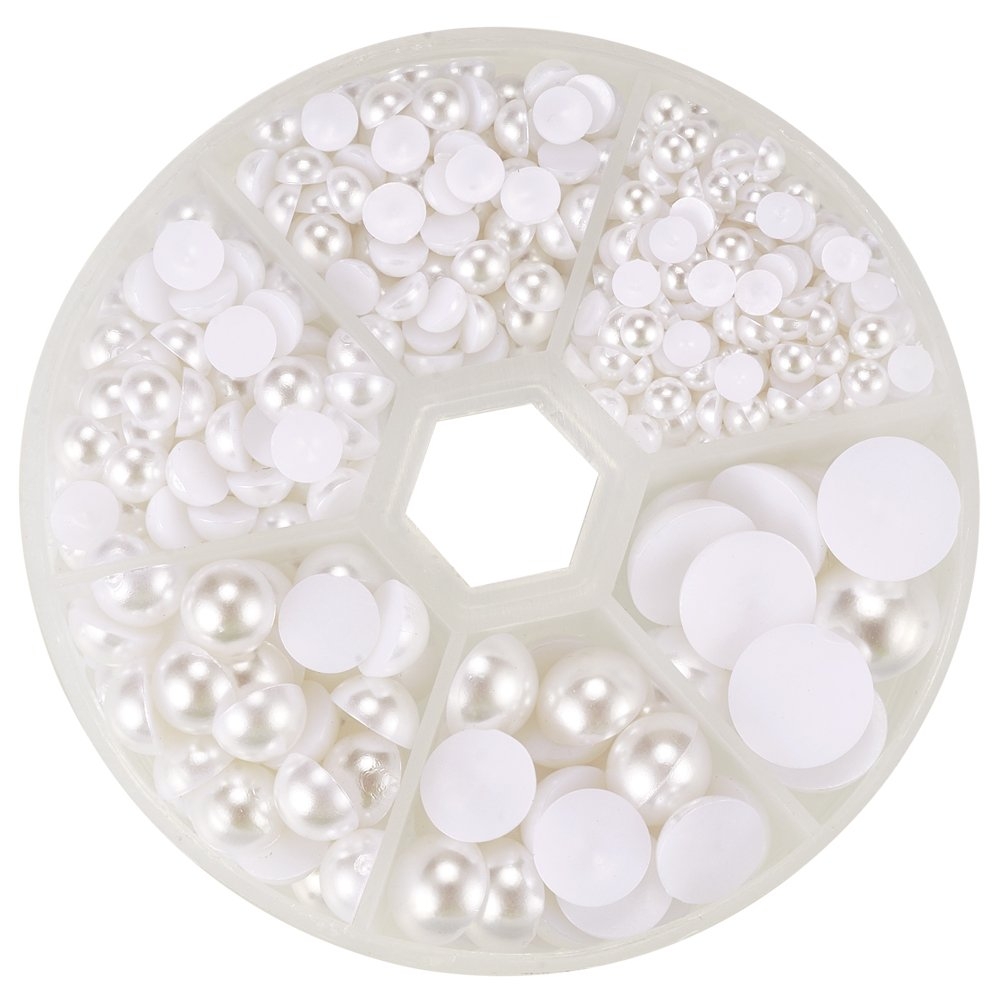 PH PandaHall 6 Sizes White Flat Back Pearls Cabochon 690pcs Flat Pearls Gems for Cup Nails Crafts Shoes Hairband Scrapbooking Embellishment Makeup Wedding Phone Case Making 4mm 5mm 6mm 8mm 10mm 12mm