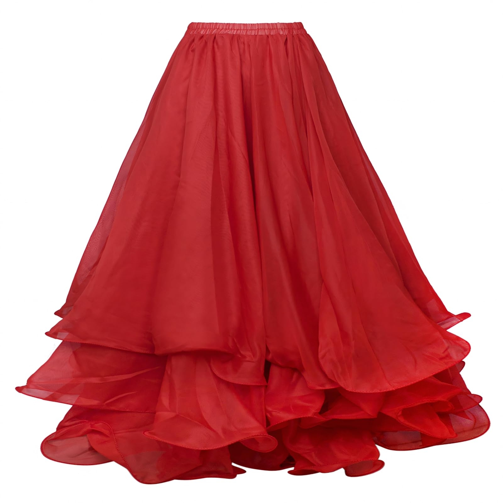 BellyLady Belly Dance Skirt Halloween Tribal Chiffon Tiered Maxi Full Skirt 37.8 Inch Length