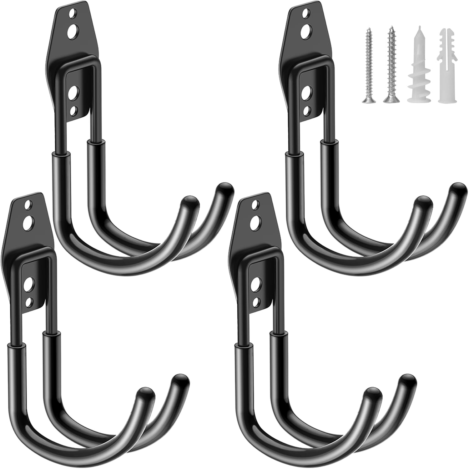 HUPBIPY Heavy Duty Garage Hooks 4 Pack, J Shaped Hanger, Wall Mounted Storage System, Power and Garden Tool Organizer, for Hanging Ladders, Bikes Tires, Hose, Bulk Items