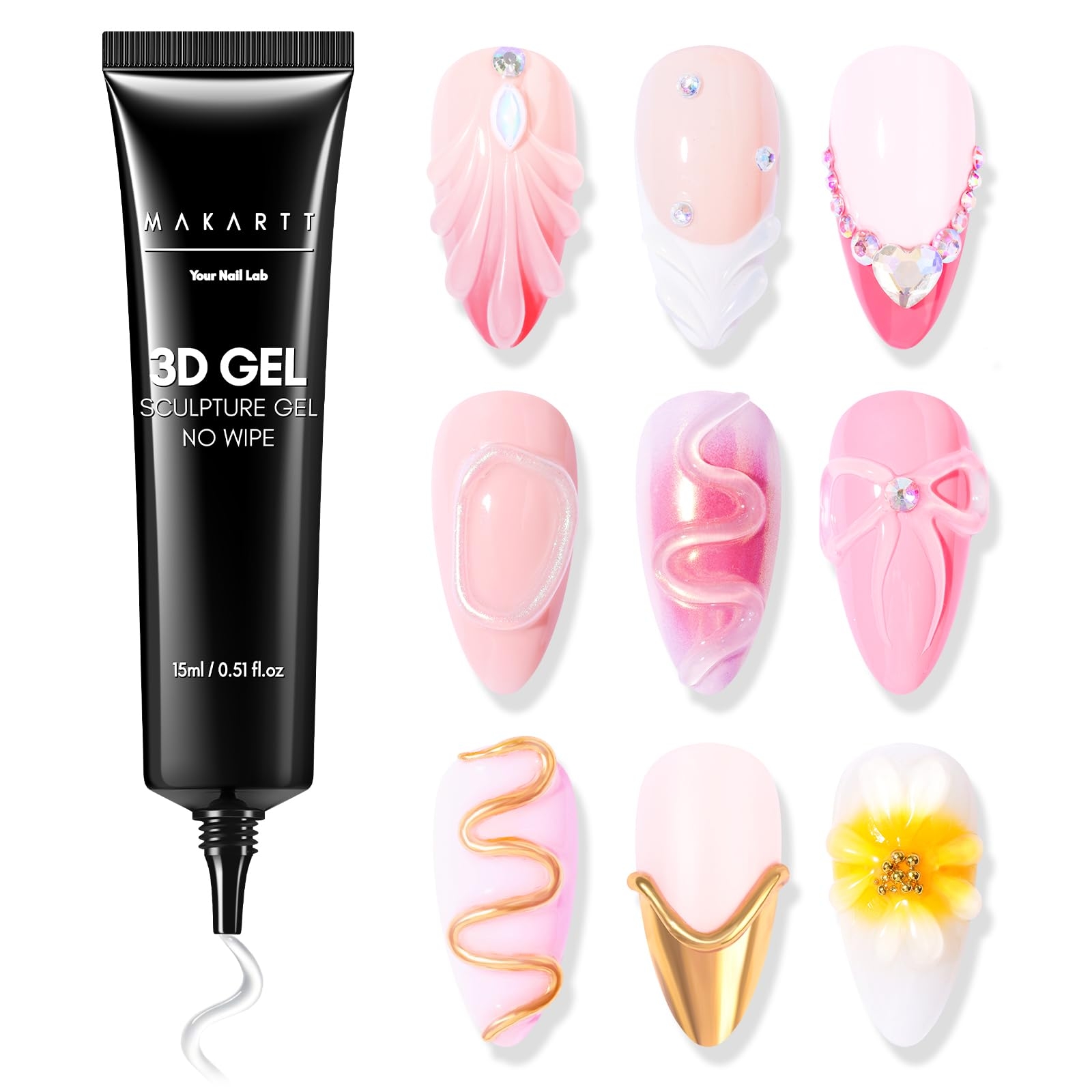 Makartt 3D Nail Gel Nail Art - Sculpting Gel Nail Glue 15g No Wipe Clear Gel Polish for Nail Designs DIY Nail Art for Drawing, Molding, Sculpture and Decoration