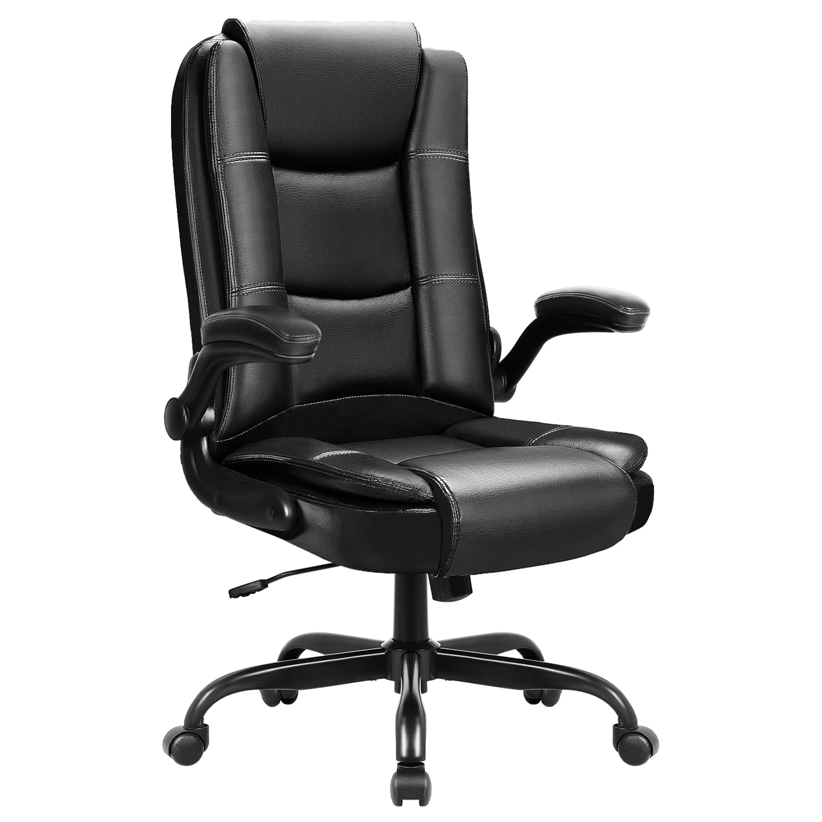 OFIKA Big and Tall Office Chair Computer Desk Chair - Ergonomic High Back Lumbar Support Home Office Chair with Padded Flip-up Arms, Adjustable Height Leather Office Executive Chair (Black)
