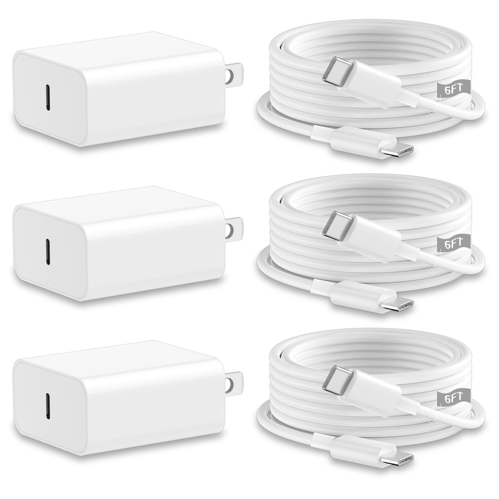 for iPhone 16 15 Fast Charger [MFi Certified] 3Pack 20W iPhone Charger Fast Charging Block and 6FT Long USB C to C Cable Cord Compatible with iPhone 16 15 Pro Max 15 Plus/iPad Pro/Air/Mini