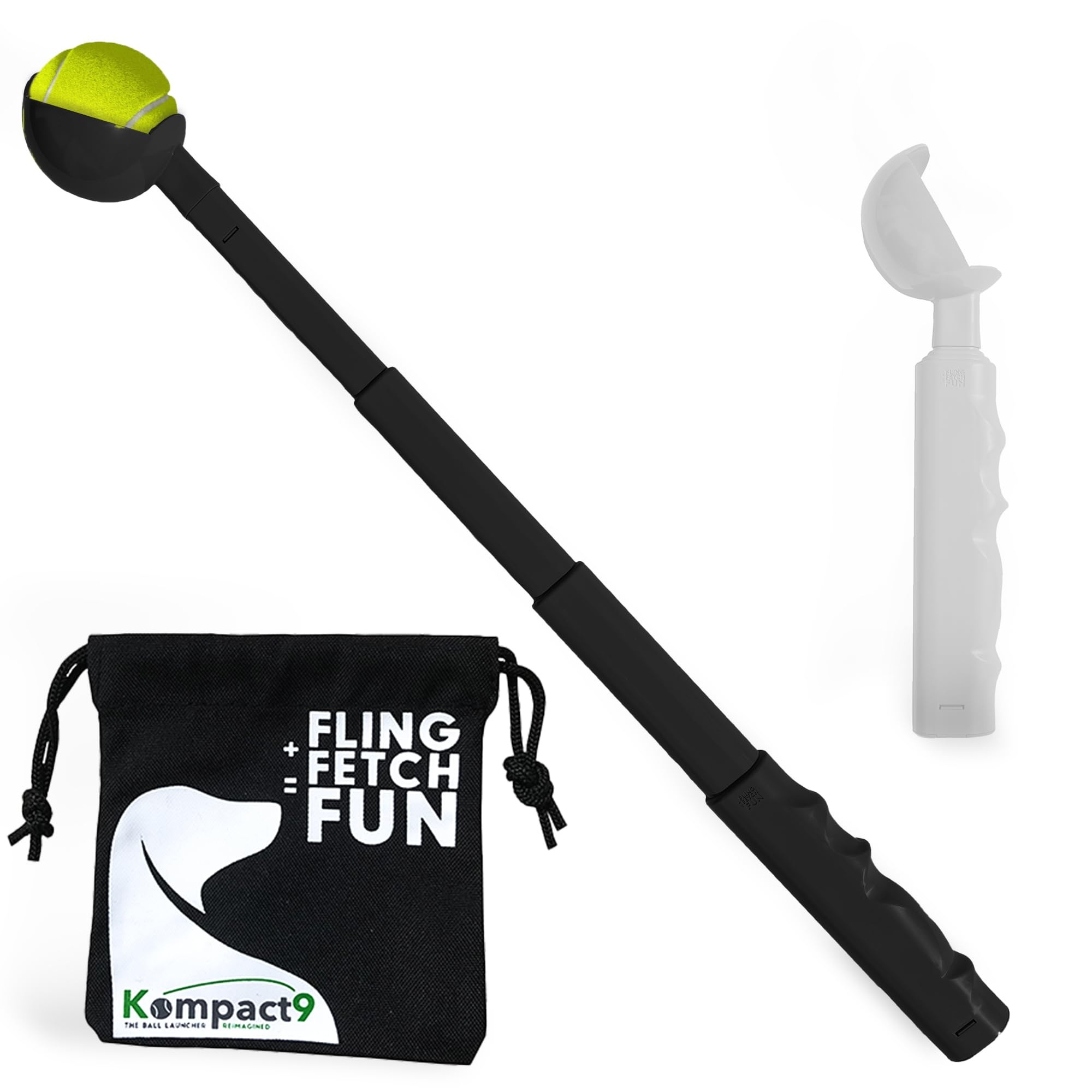 Kompact9 | Retractable Pocket-Sized Ball Launcher, Eco-Friendly & Portable Dog Fetch Toy, Made from Recycled Plastic, UK Designed, Fits Standard Tennis Balls Perfect Dog Exercise Equipment | Black