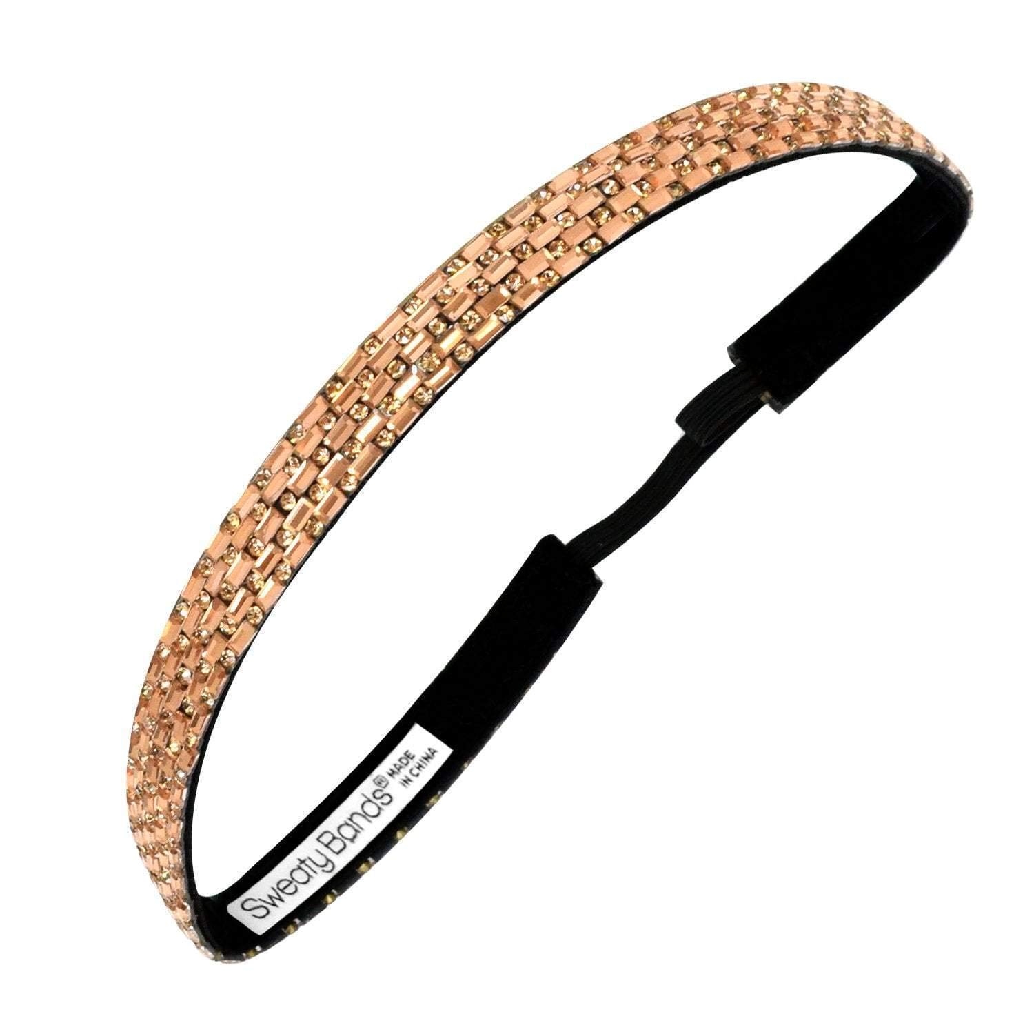 Sweaty Bands Womens Girls Headband - Non-Slip, Velvet-Lined Jeweled Hairband - Bling It Bronzed Goddess 5/8-Inch