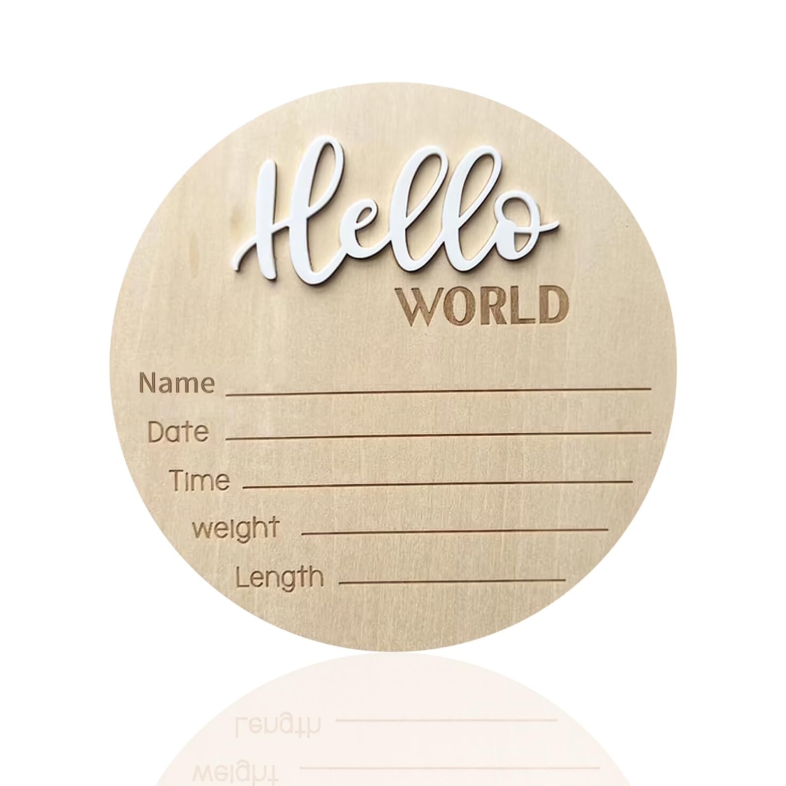 Baby Announcement Sign, ​5.9 Inch Wooden Hello World Newborn Signs, Birth Announcement Sign, Baby Shower Hospital Nursery for Newborn Boys and Girls (White)