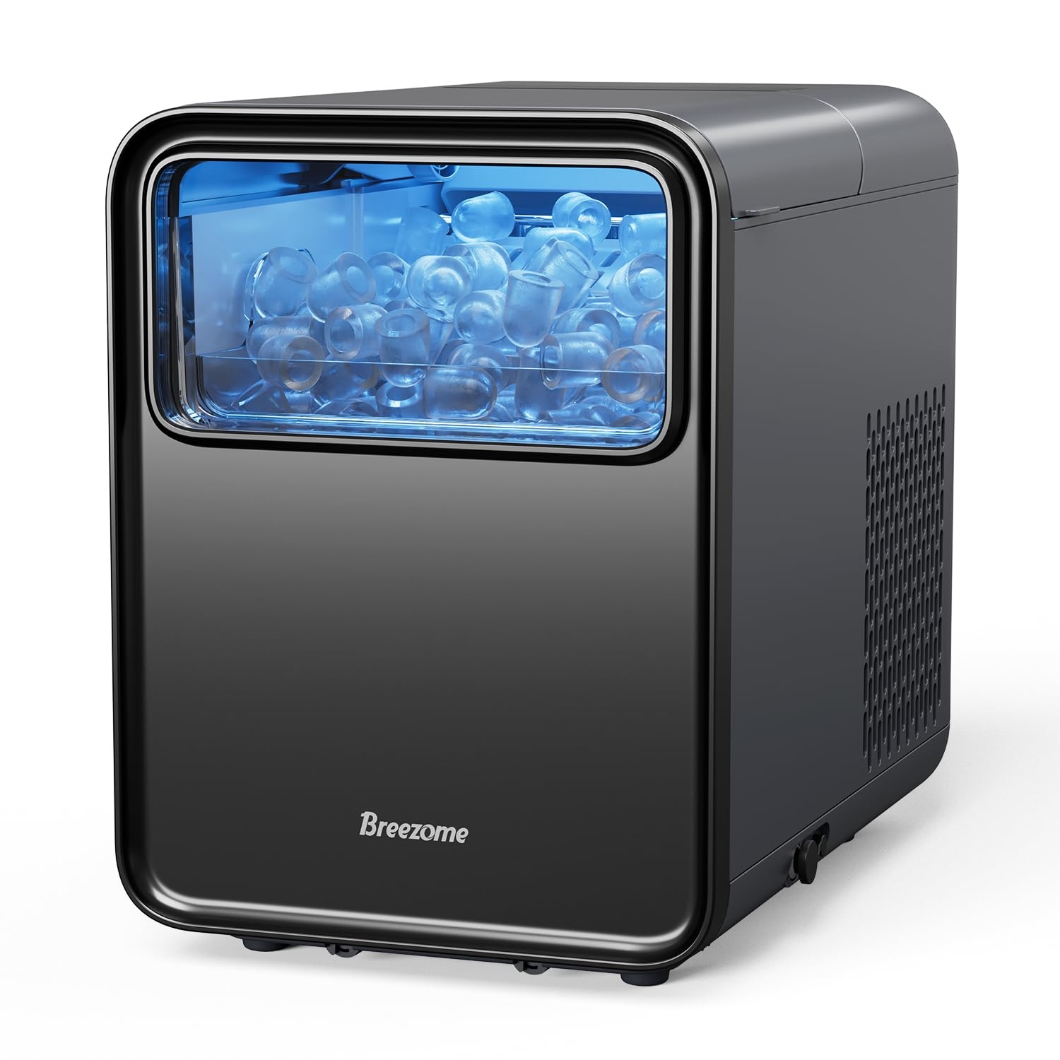 BREEZOME Ice Maker Countertop, Self-Cleaning Ice Machine, 9 Cubes in 6 Mins, 26.5lbs in 24Hrs, Compact Ice Maker with Basket & Scoop, Quiet Operation, 2 Sizes of Bullet Ice for Home Kitchen Camping RV