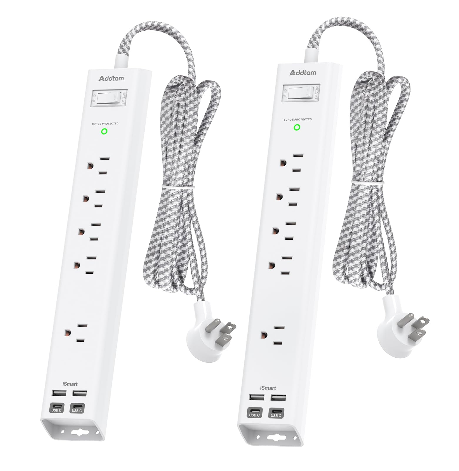 2 Pack Surge Protector Power Strip - 5 Widely Spaced Outlets 4 USB Ports, 5Ft Extension Cord, Flat Plug, Wall Mount Outlet Extender, Desk Charging Station for Home Office College Dorm Room Essentials