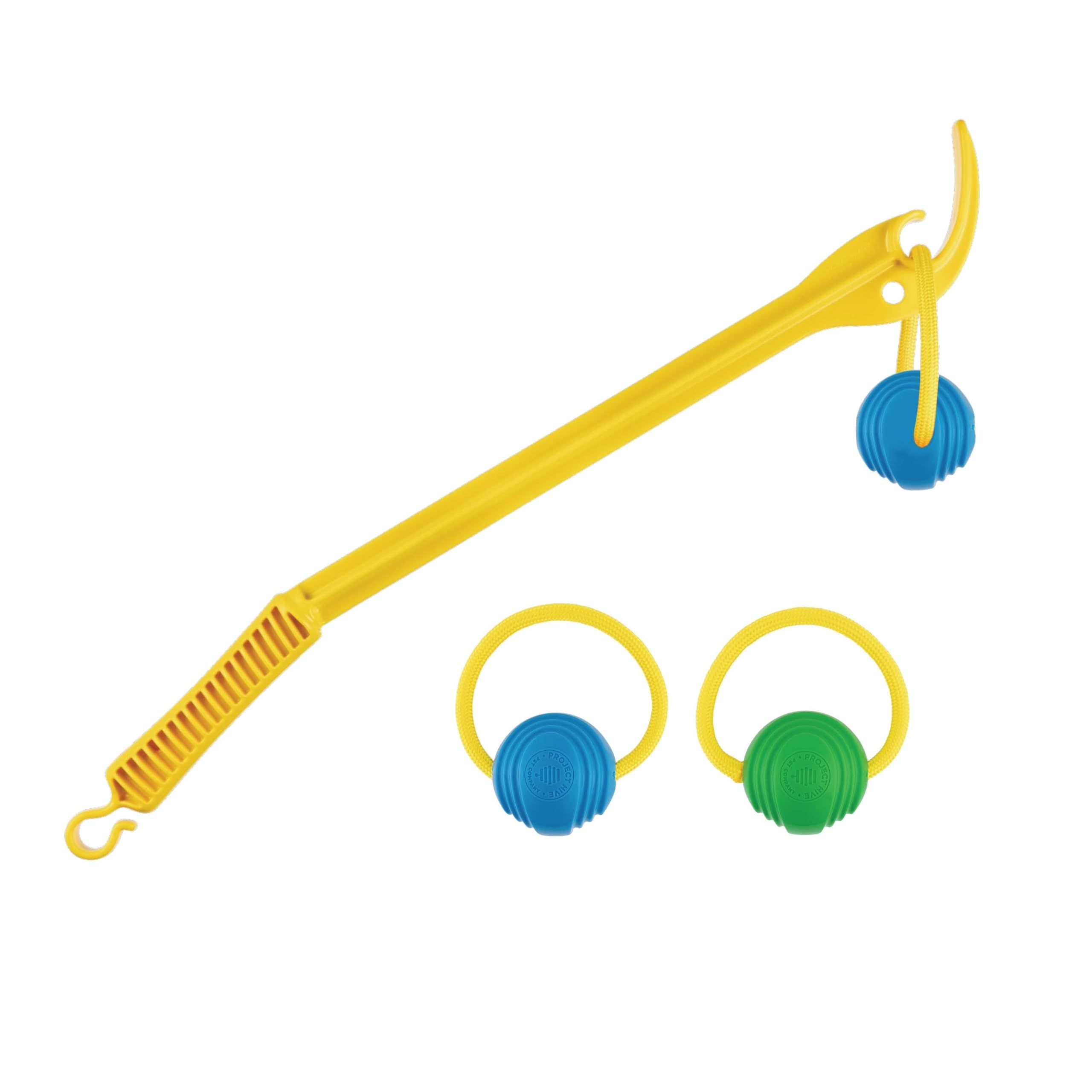 Project Hive Zoomer Stick | Dog Ball Thrower with Set of 2 Looped Dog Balls Included (Green and Blue) | Interactive Dog Toys for Both Land and Water | Balls for Dogs Perfect for Fetch and Tug Play