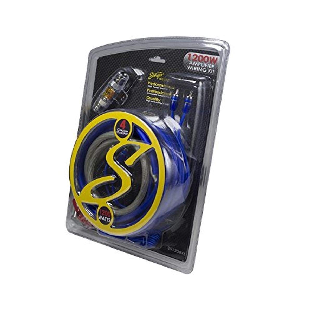 Stinger 4-Gauge Copper Amplifier Wiring Kit, 1200 Watt Sub Wiring Kit, Complete Amp Wiring KIt for Complete Installation (4 Gauge - 1200 Watt)