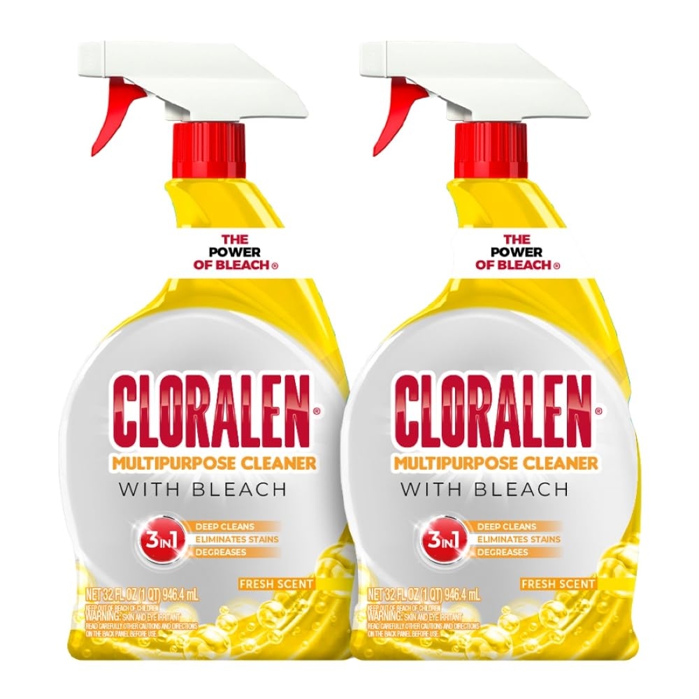 Cloralen All Purpose Cleaner with Bleach Spray - (2 Pack) 32 fl oz - Fresh Scent - 3-in-1 Multipurpose Cleaner Spray - Deep Cleans, Eliminates Stains & Degreases