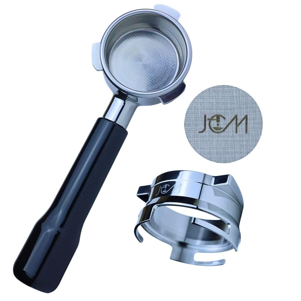 54mm Bottomless Portafilter 3 Ears ABS Handle – Fits Breville Barista Express, Bambino, Impress, Duo Temp Pro and Infuser – Includes 18g Filter Basket Hands-Free Dosing Funnel & 1.7mm Puck Screen