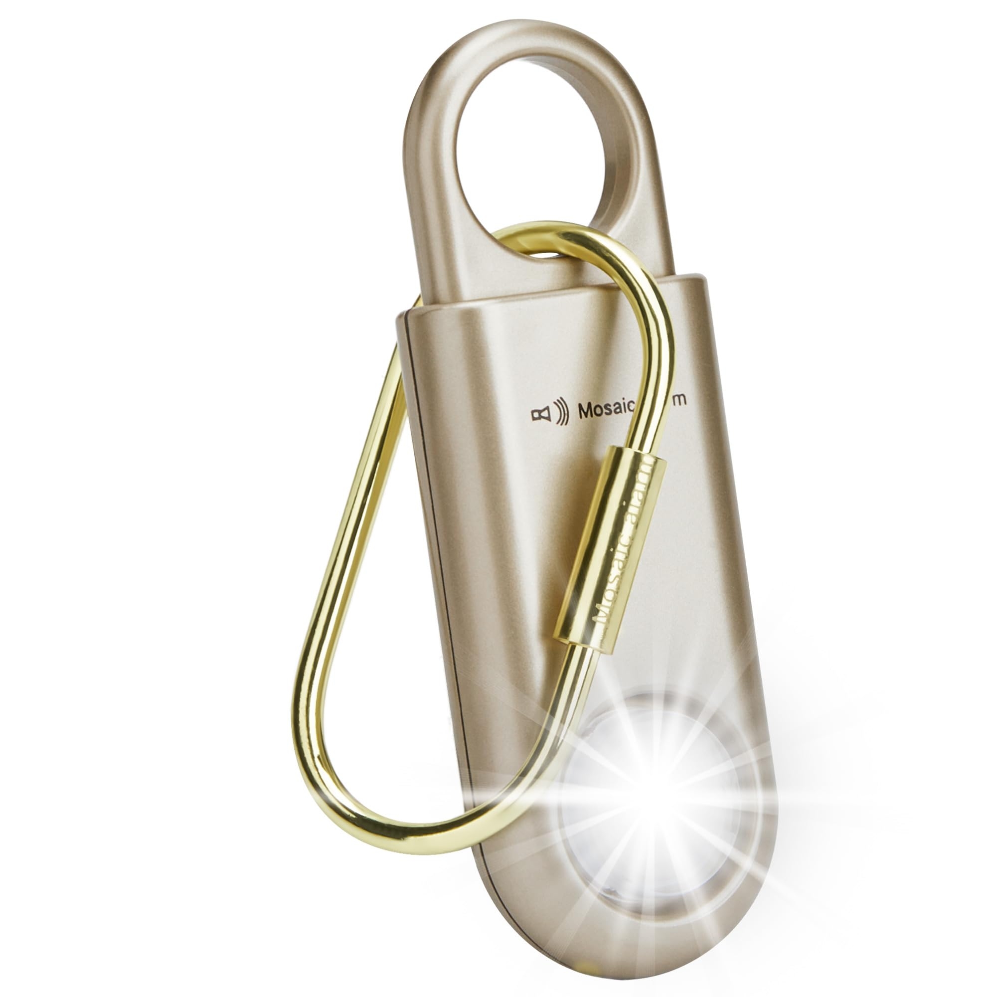 130dB Personal Safety Alarm Strobe Light. Loud Sound Keychain Siren with Carabiner for Women, School Children, Night Runners, Hiking. Bear Alarm Deterrent. SOS Emergency Self Defense Alerts. Gold