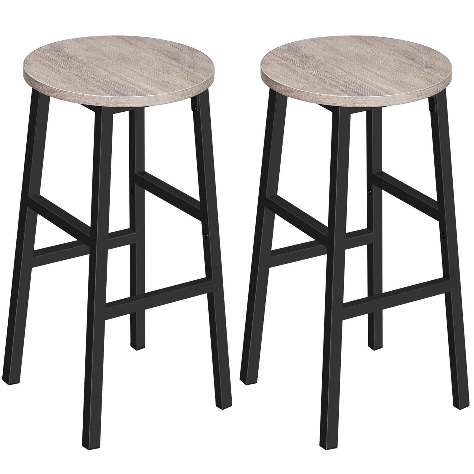 MAHANCRIS Bar Stools, Set of 2 Round Bar Chairs with Footrest, 24.4 Inch Kitchen Breakfast Bar Chairs, Industrial Bar Stools, Easy Assembly, for Dining Room, Kitchen, Greige BAHG0201Z
