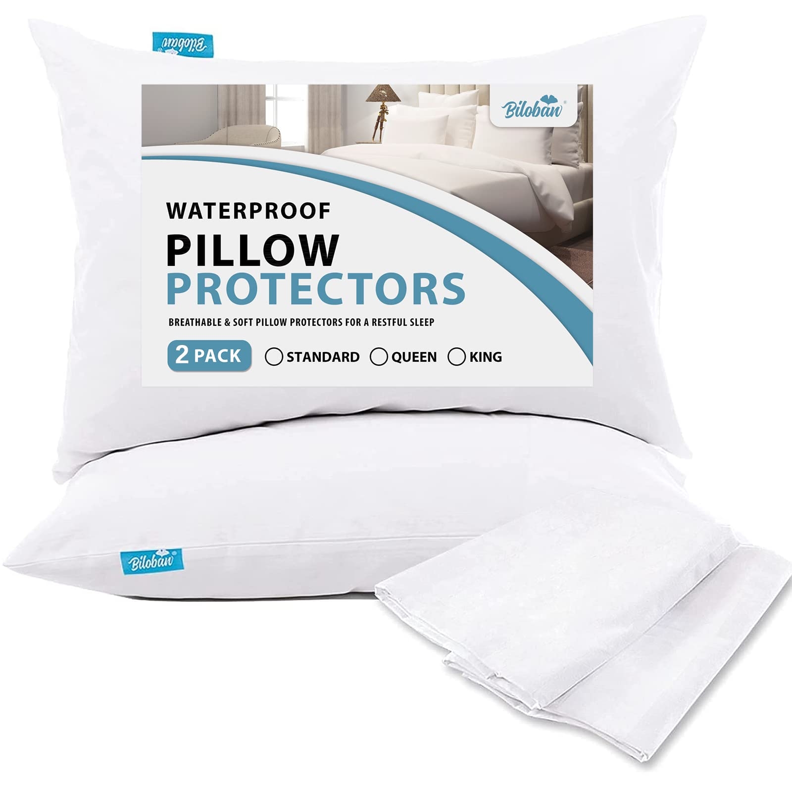 Pillow Protector 100% Waterproof & Noiseless Pillow Cover Pillow Protectors with Zipper Standard Size 2 Pack 20 x 26 Inches Pillow Cases Machine Washable