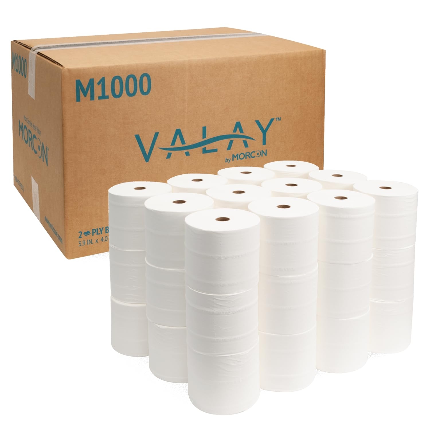 Morcon M1000 Compact Small Core Coreless Alternative, Premium Bath Tissue Roll, High Capacity Commercial Toilet Paper 2 Ply, Soft & Absorbent Tissue, 1000 Sheet Toilet Paper Per Roll, 36 Rolls