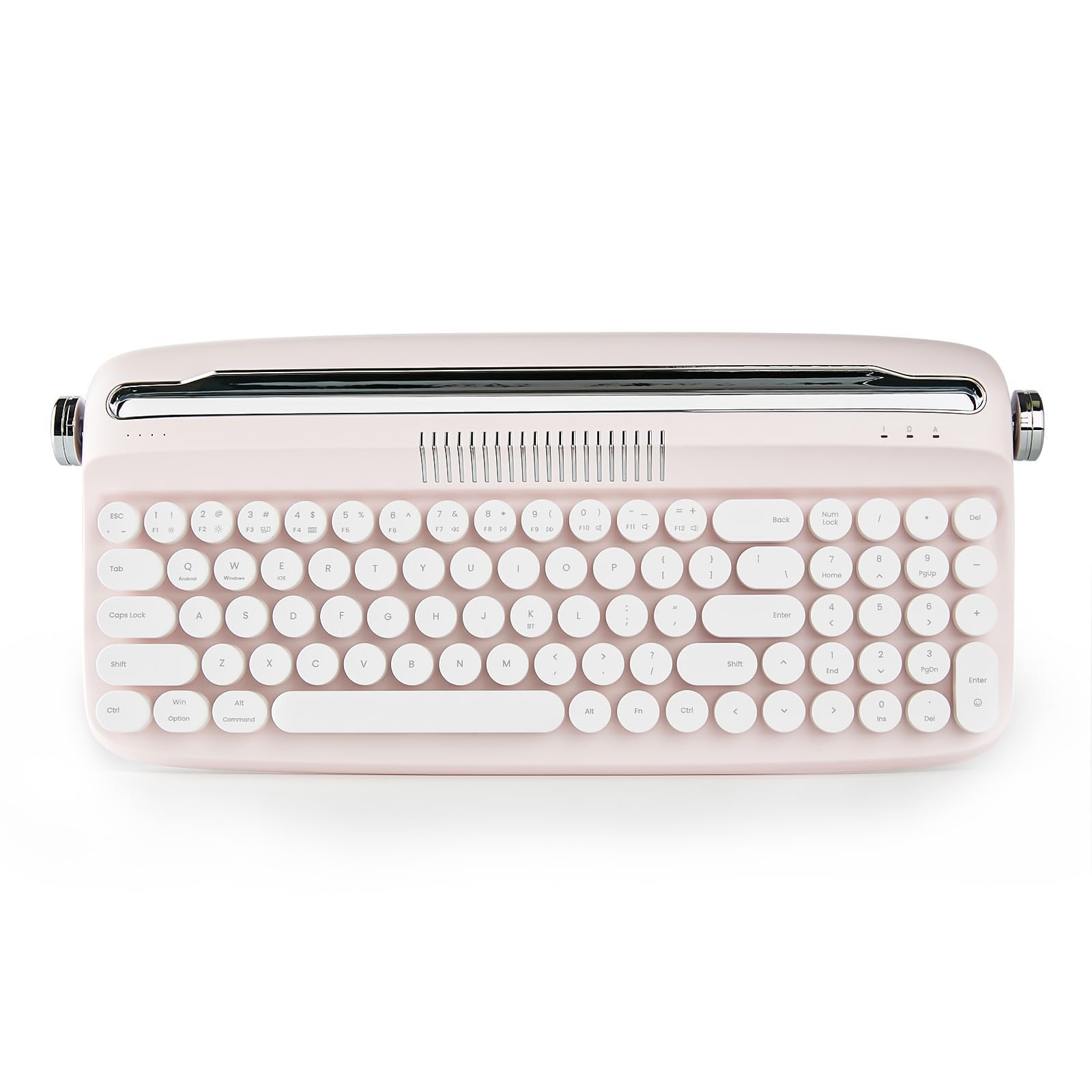 YUNZII Upgraded Wireless Typewriter Keyboard,with Retro Integrated Stand,USB-C/Bluetooth,Cute Round Keycaps, USB-C/Bluetooth Connection for Table, Phone, PC and Win/Mac/Android (B309, Baby Pink)