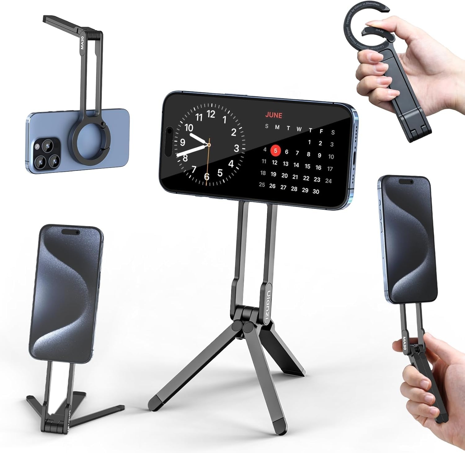 ULANZI MA30 Magnetic Phone Tripod Stand for iPhone - Aluminium Maglock Smartphone Mini Tripod Pocket Cell Phone Stand Strong Magnet Quick Mount Compatible with iPhone 16 15 14 13 12 Series, Black